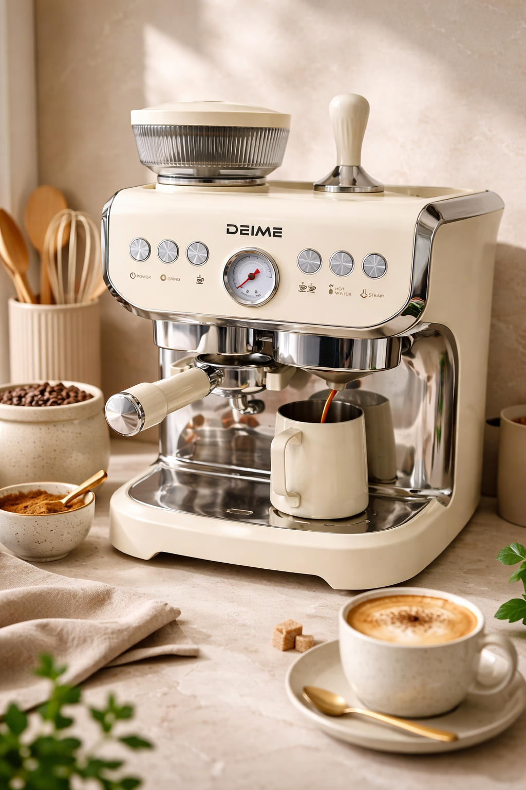 Machine Expresso DEIME DES810 avec Moulin Intégré – 1400W – Crème