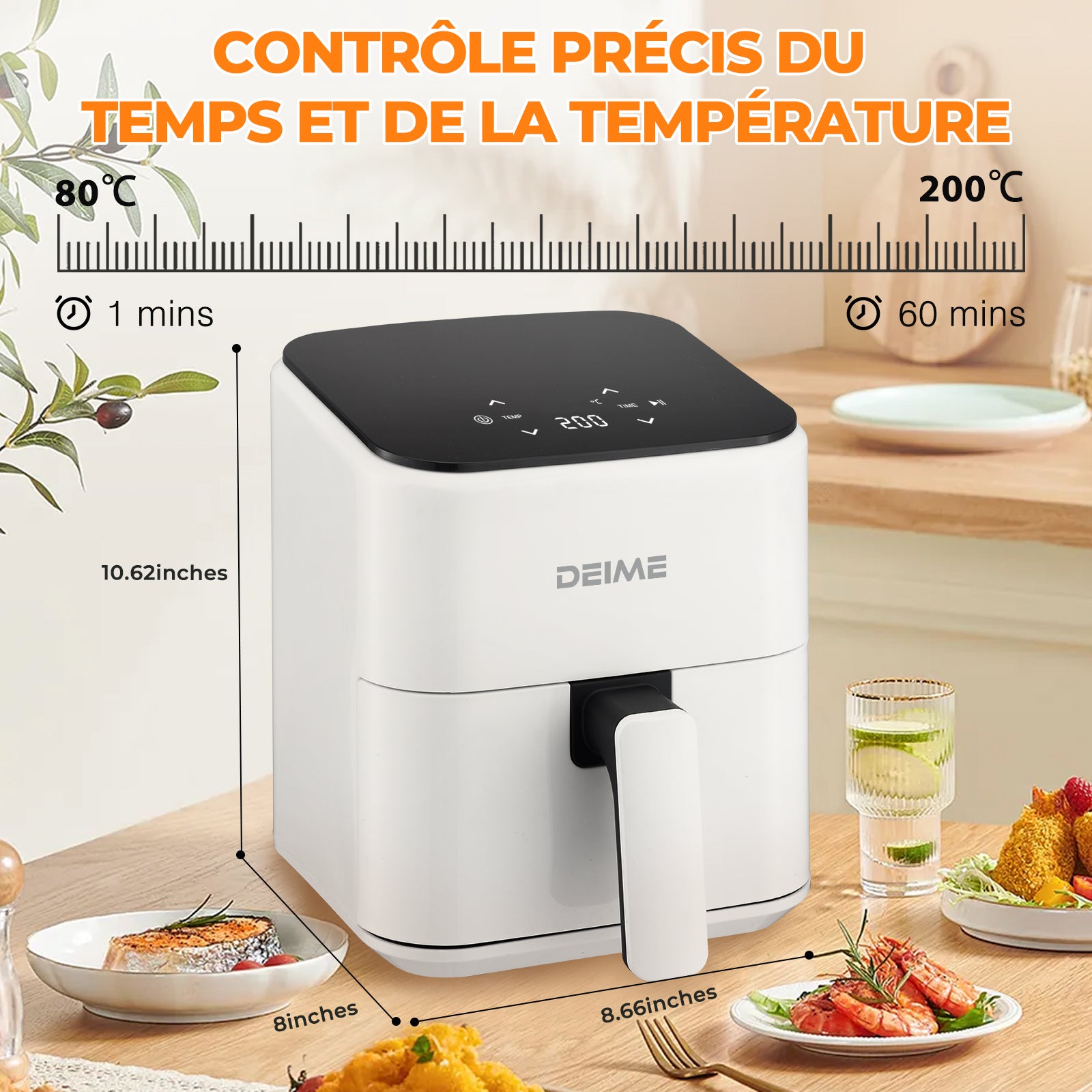 Airfryer 2,5 L 1000 W Écran Tactile Cuisson 360° – Blanc