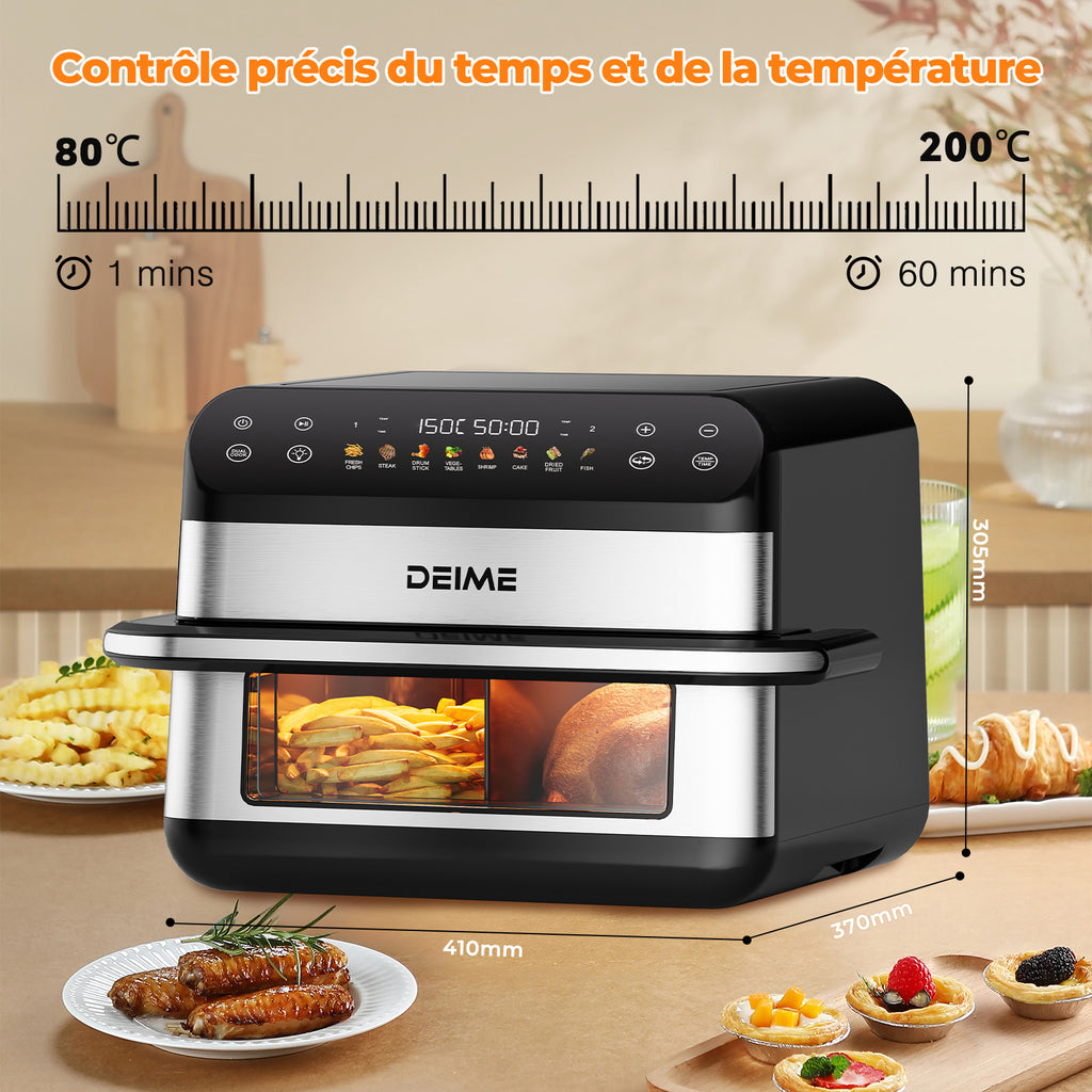 Airfryer 10 L 2400 W Double Bac Avec Fenêtre De Cuisson – Inox