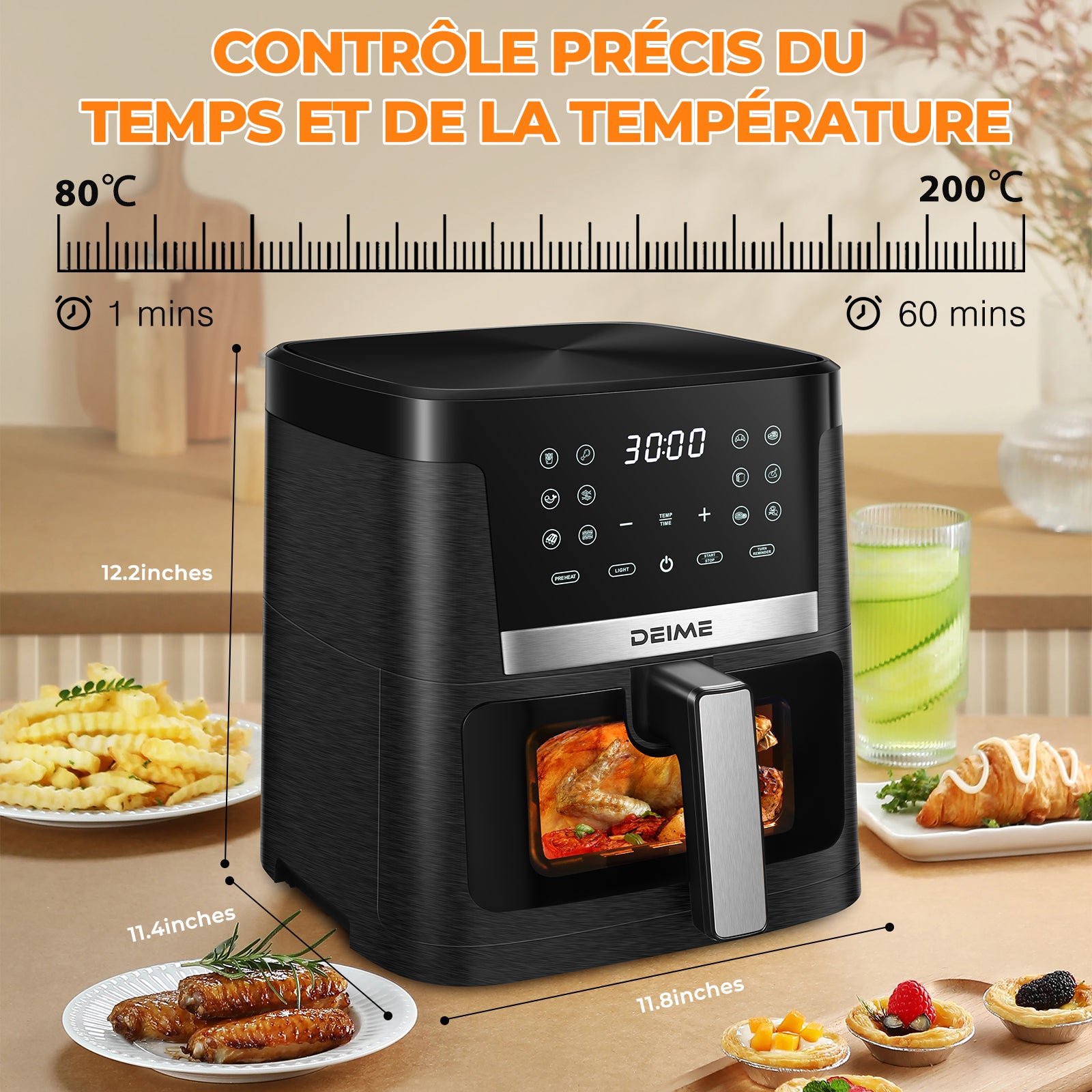 Airfryer 7 L 1800 W 12 Programmes Avec Vitre De Cuisson – Noir Métallisé