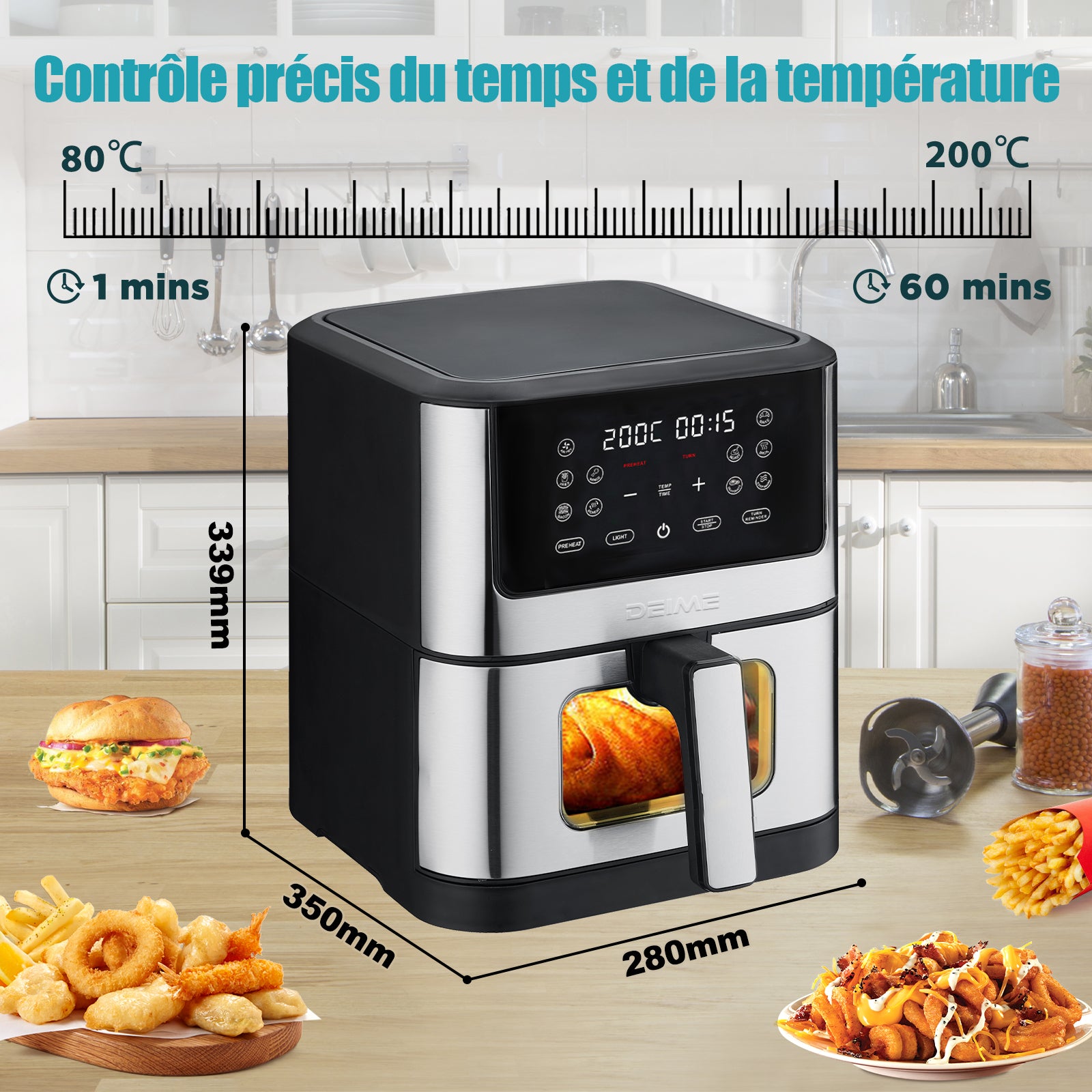 Airfryer 6 L 1500 W 10 Programmes Avec Fenêtre De Cuisson