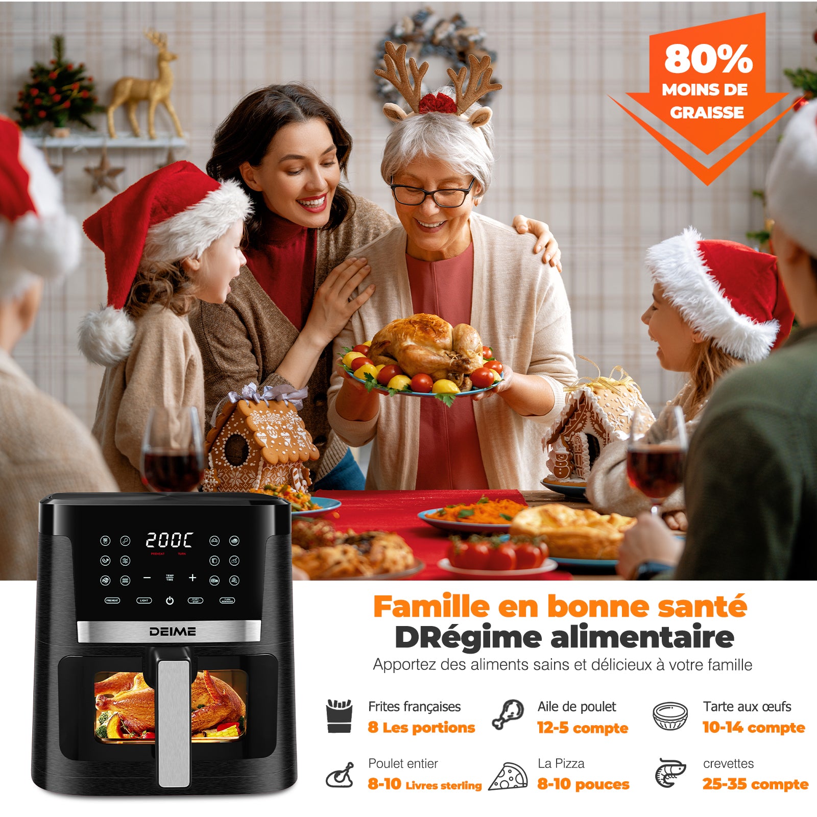 Airfryer 7 L 1800 W 12 Programmes Avec Vitre De Cuisson – Noir Métallisé