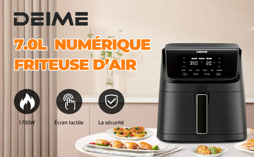Airfryer 7 L 1800 W 10 Programmes Écran Tactile – Noir