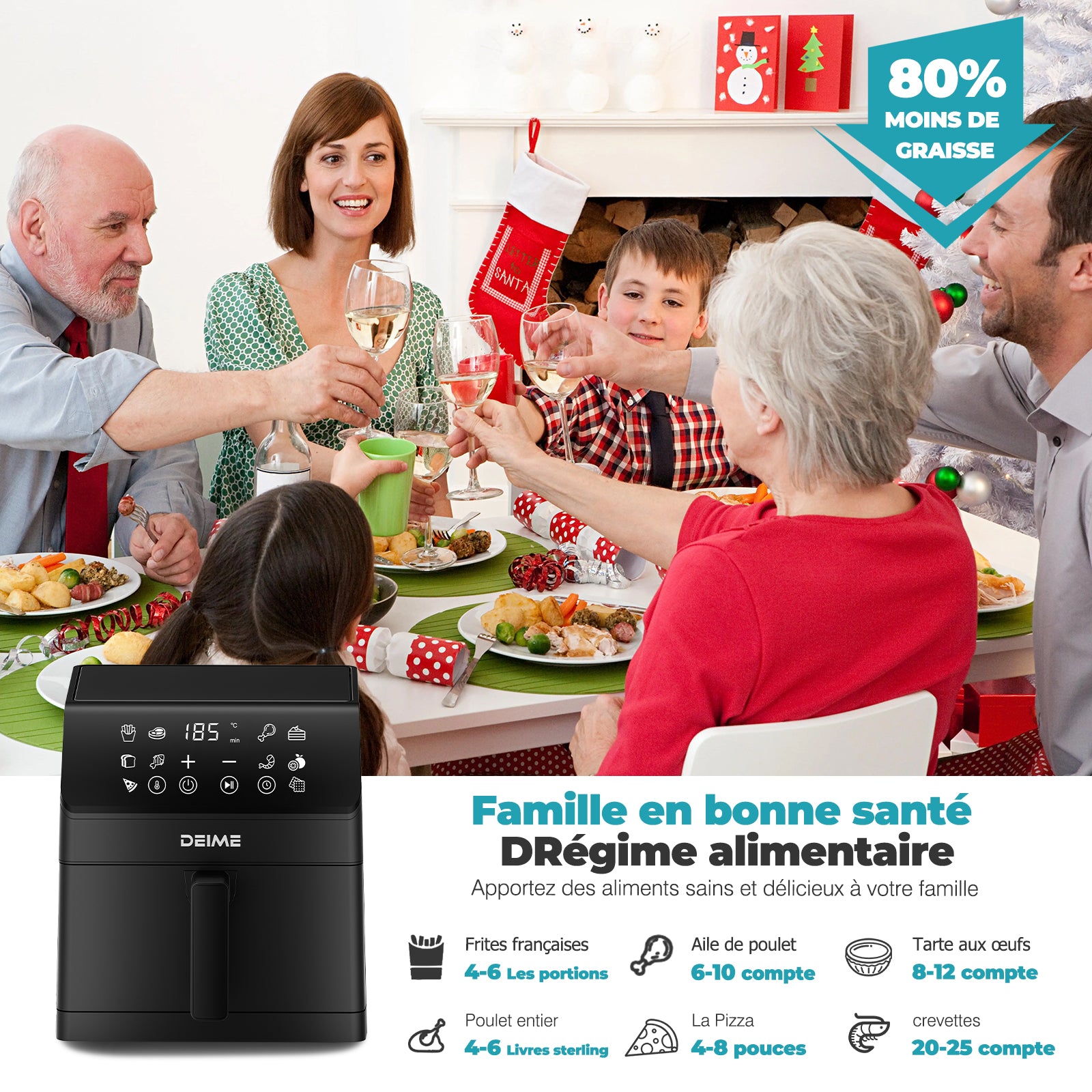 Airfryer 6 L 1700 W 12 Programmes Écran Digital – Noir