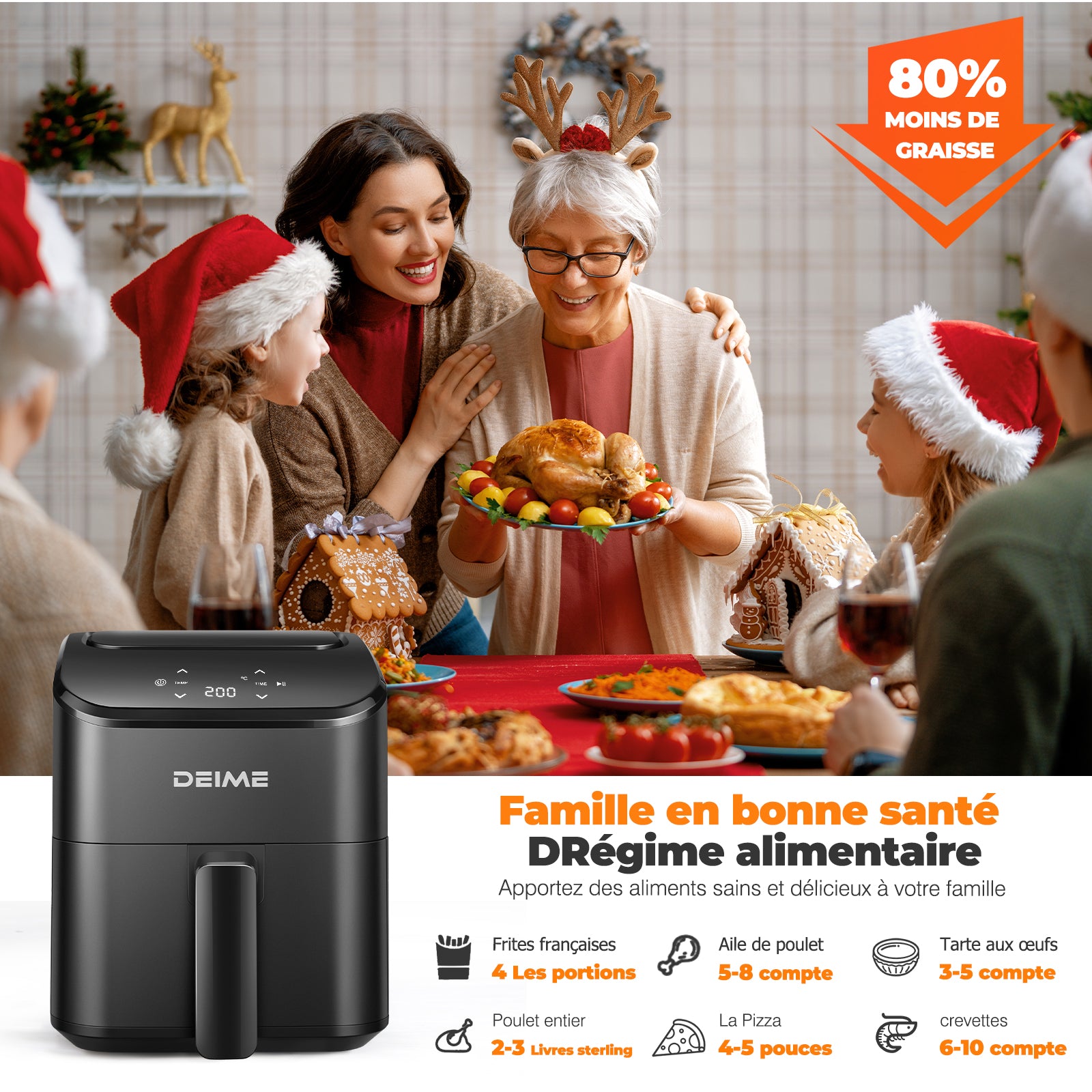 Airfryer 2,5 L 1000 W Écran Tactile Cuisson 360° – Noir