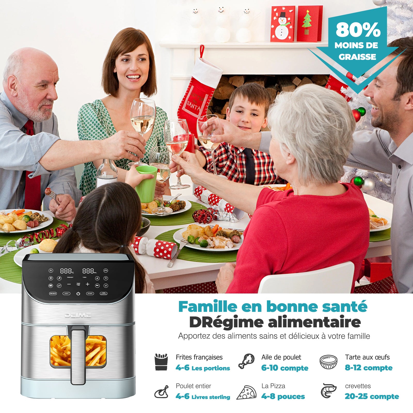 Airfryer 6 L 1500 W 10 Programmes Avec Fenêtre De Cuisson – Inox Bleu