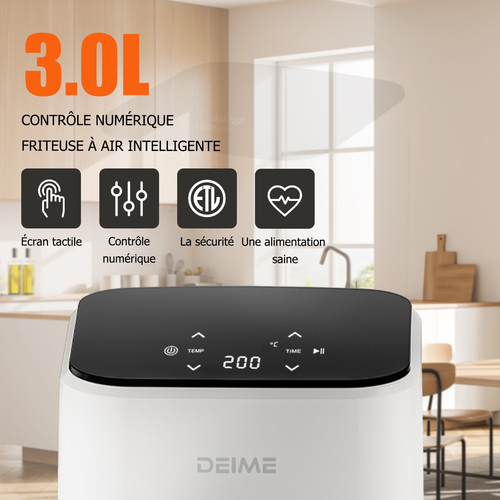 Airfryer 2,5 L 1000 W Écran Tactile Cuisson 360° – Blanc