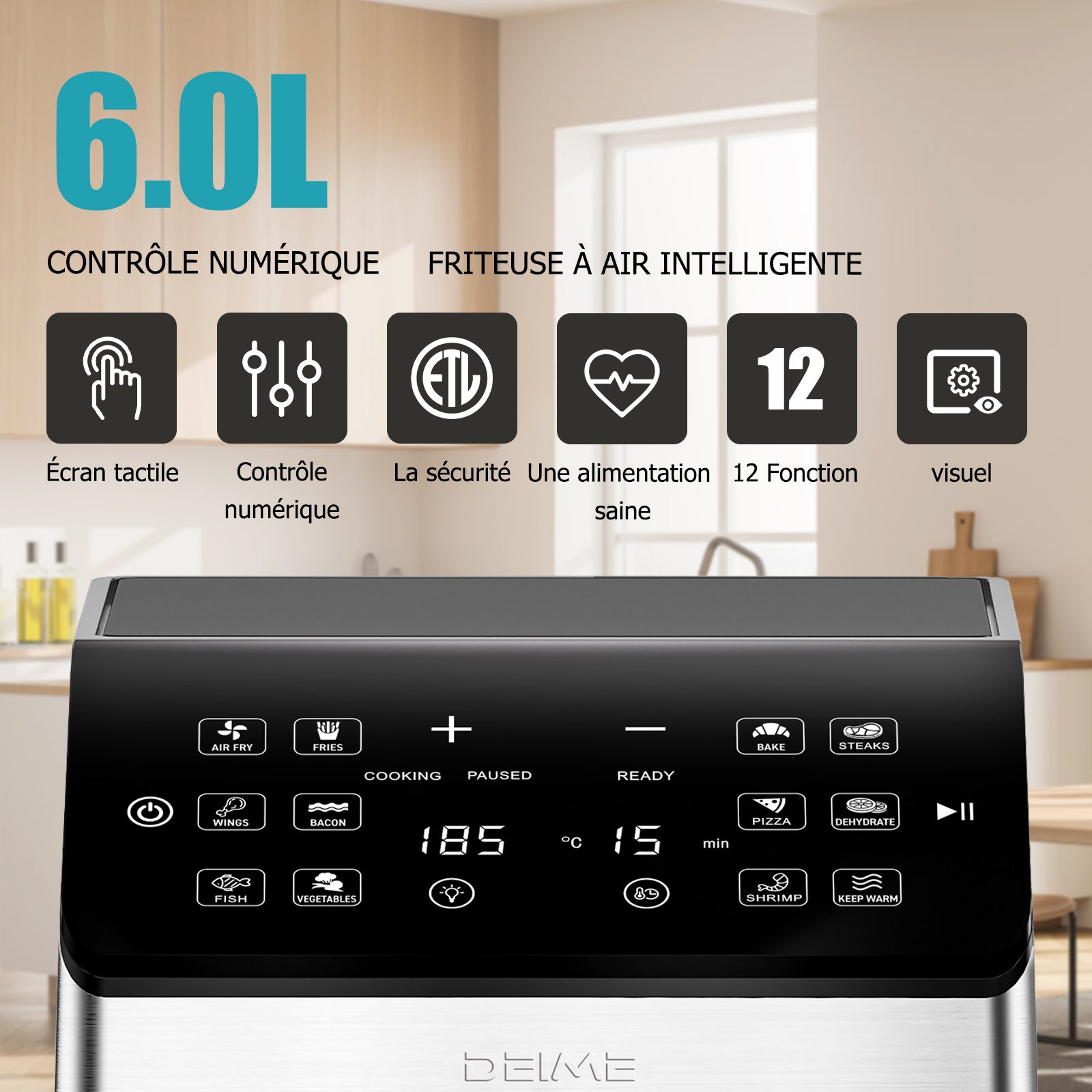 Airfryer 6 L 1700 W 12 Programmes Écran Digital