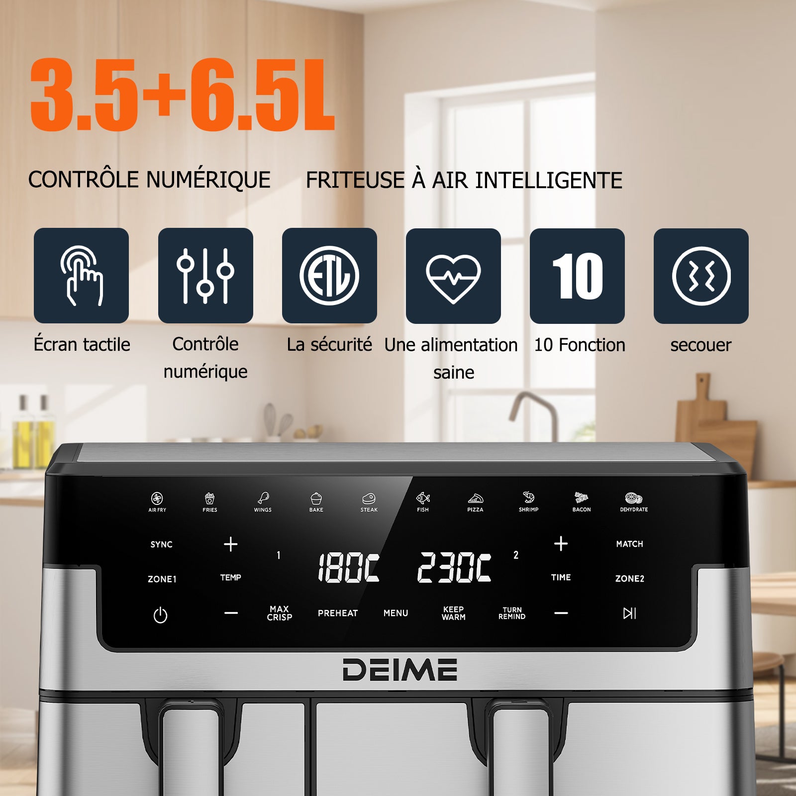 Airfryer 10 L 2800 W 10 Programmes Avec Fenêtre De Cuisson – Inox