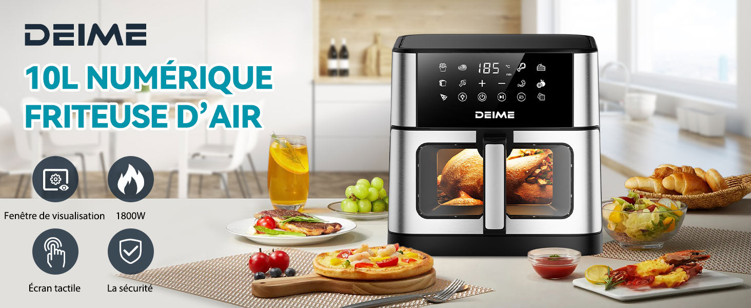 Airfryer 10 L 1800 W 10 Programmes Avec Fenêtre De Cuisson – Inox