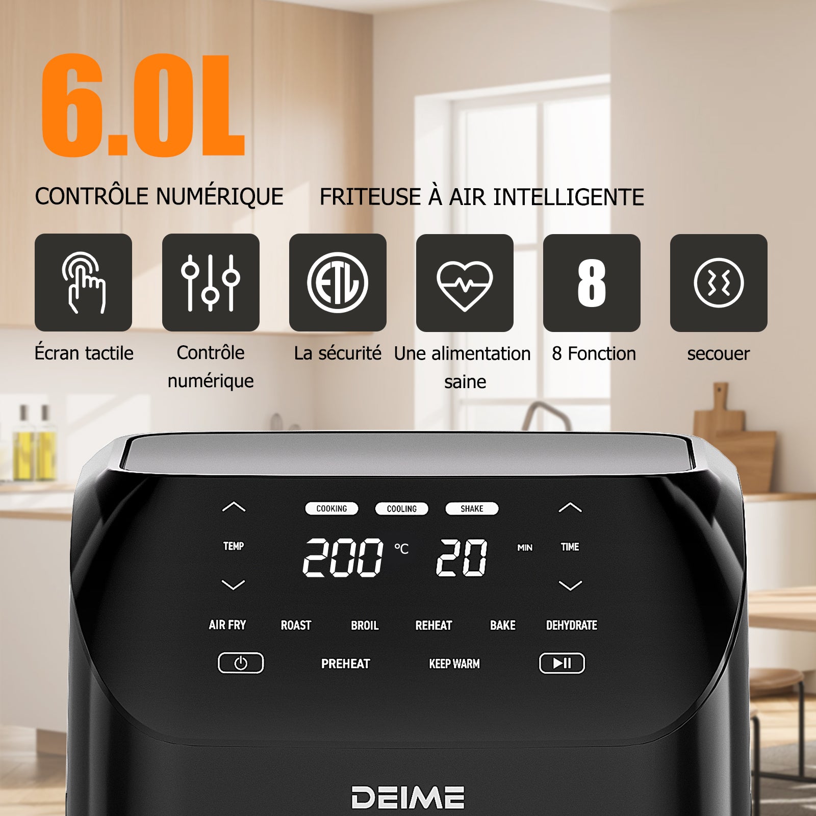 Deime 3 L 1300 W Écran Tactile – Noir