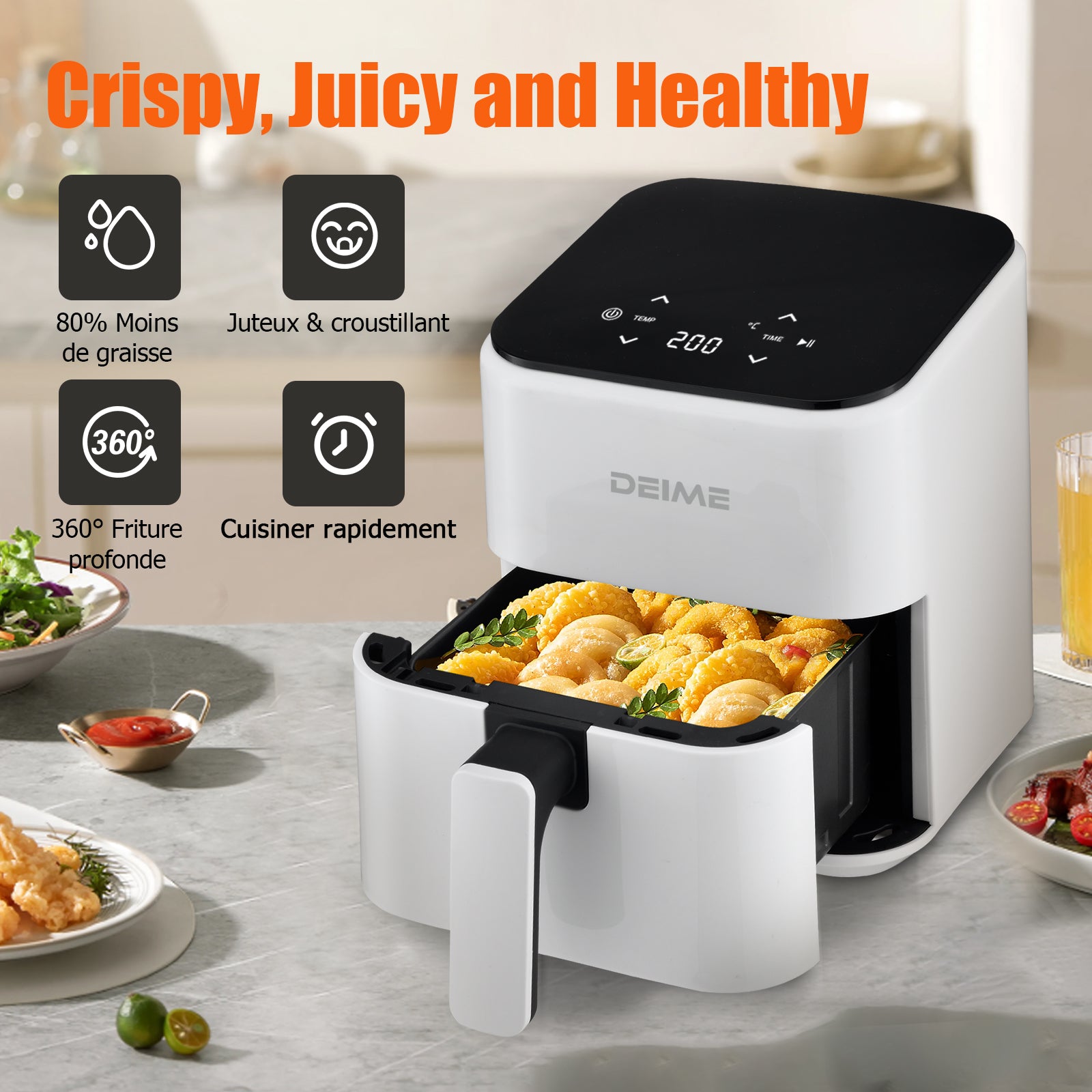 Airfryer 2,5 L 1000 W Écran Tactile Cuisson 360° – Blanc