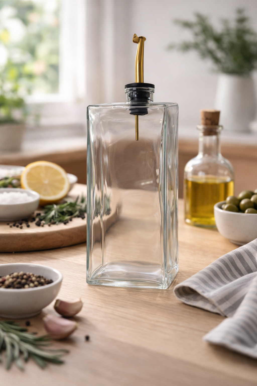 Bouteille Rectangulaire en Verre avec Bec Verseur Doré