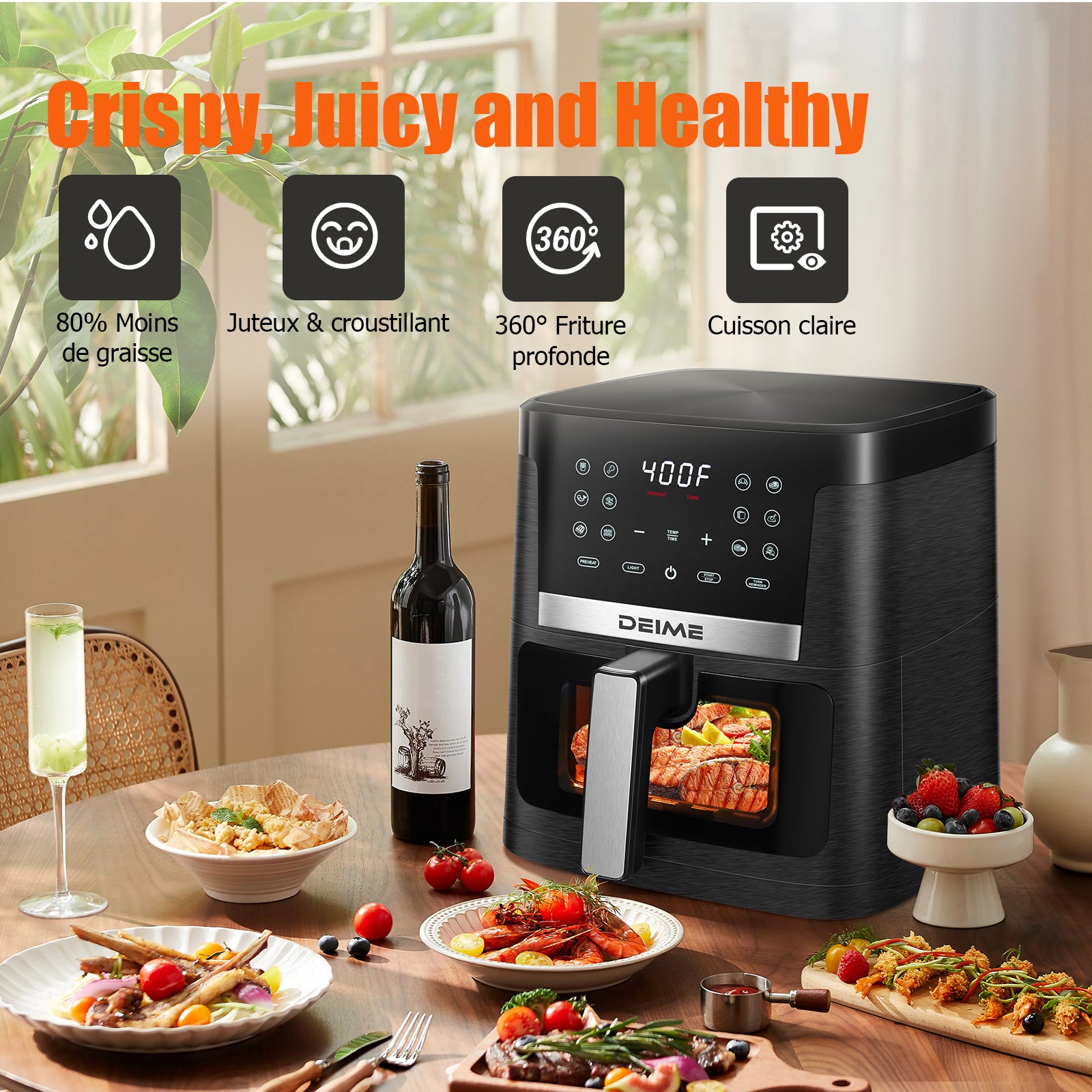 Airfryer 7 L 1800 W 12 Programmes Avec Vitre De Cuisson – Noir Métallisé