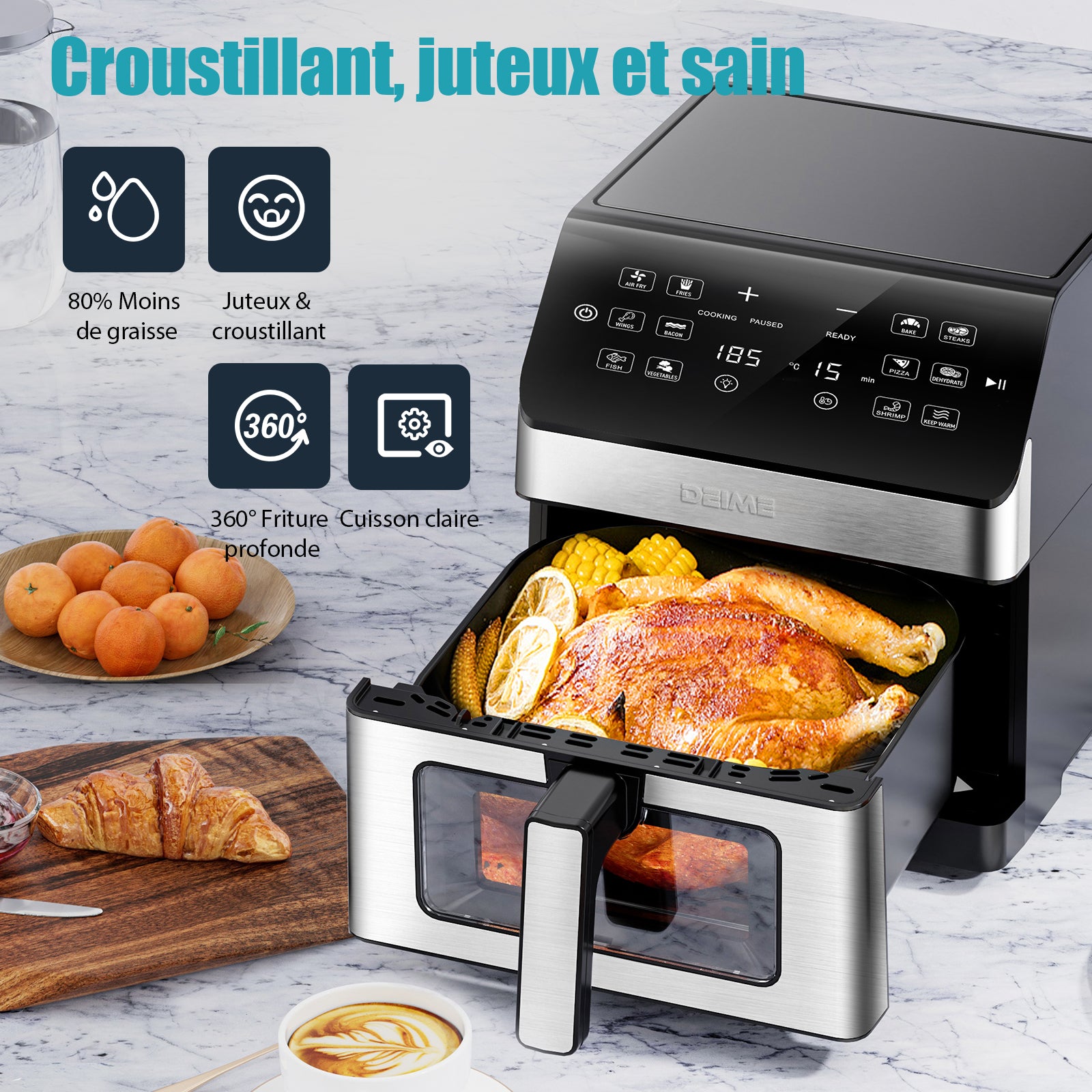 Airfryer 6 L 1700 W 12 Programmes Écran Digital