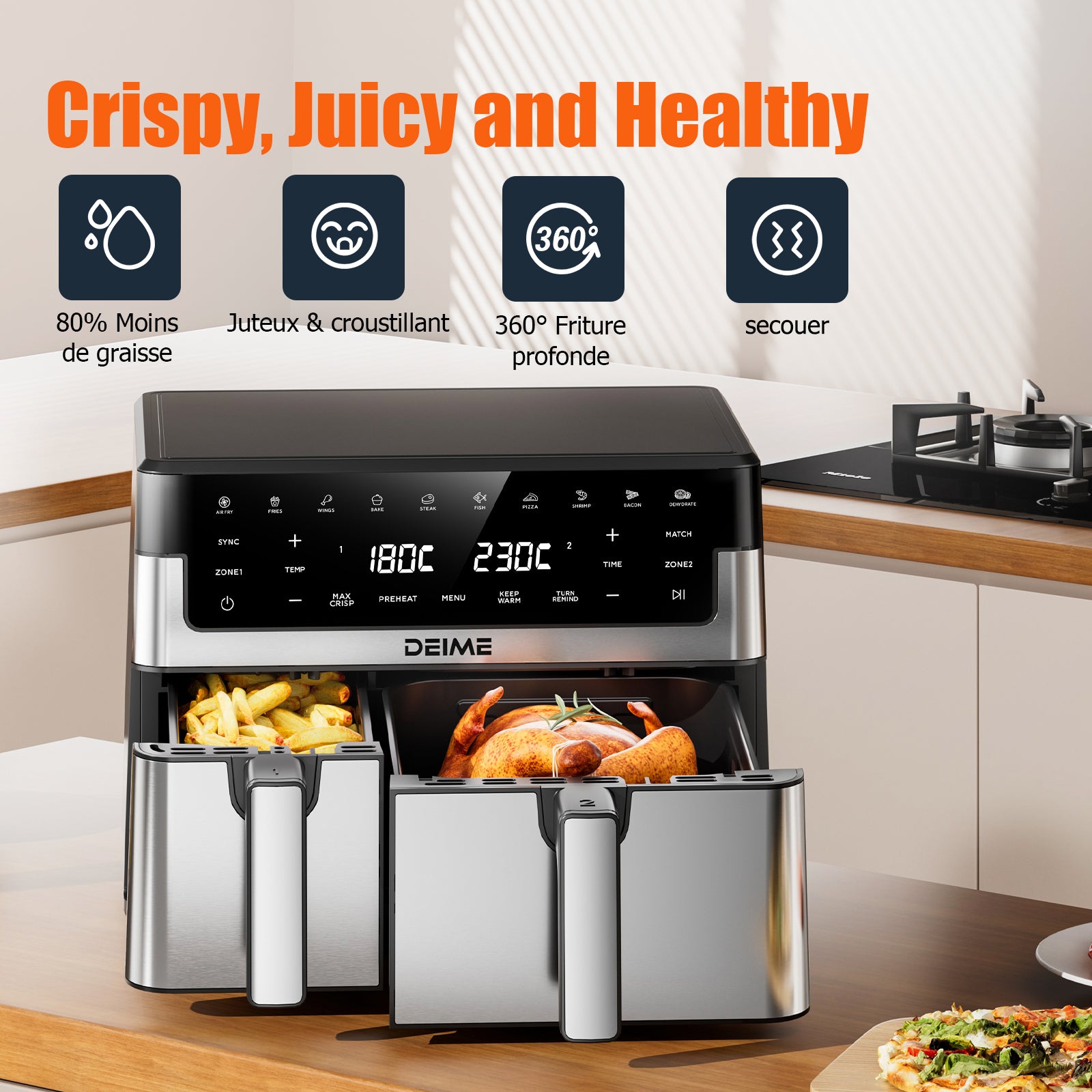 Airfryer 10 L 2800 W 10 Programmes Avec Fenêtre De Cuisson – Inox