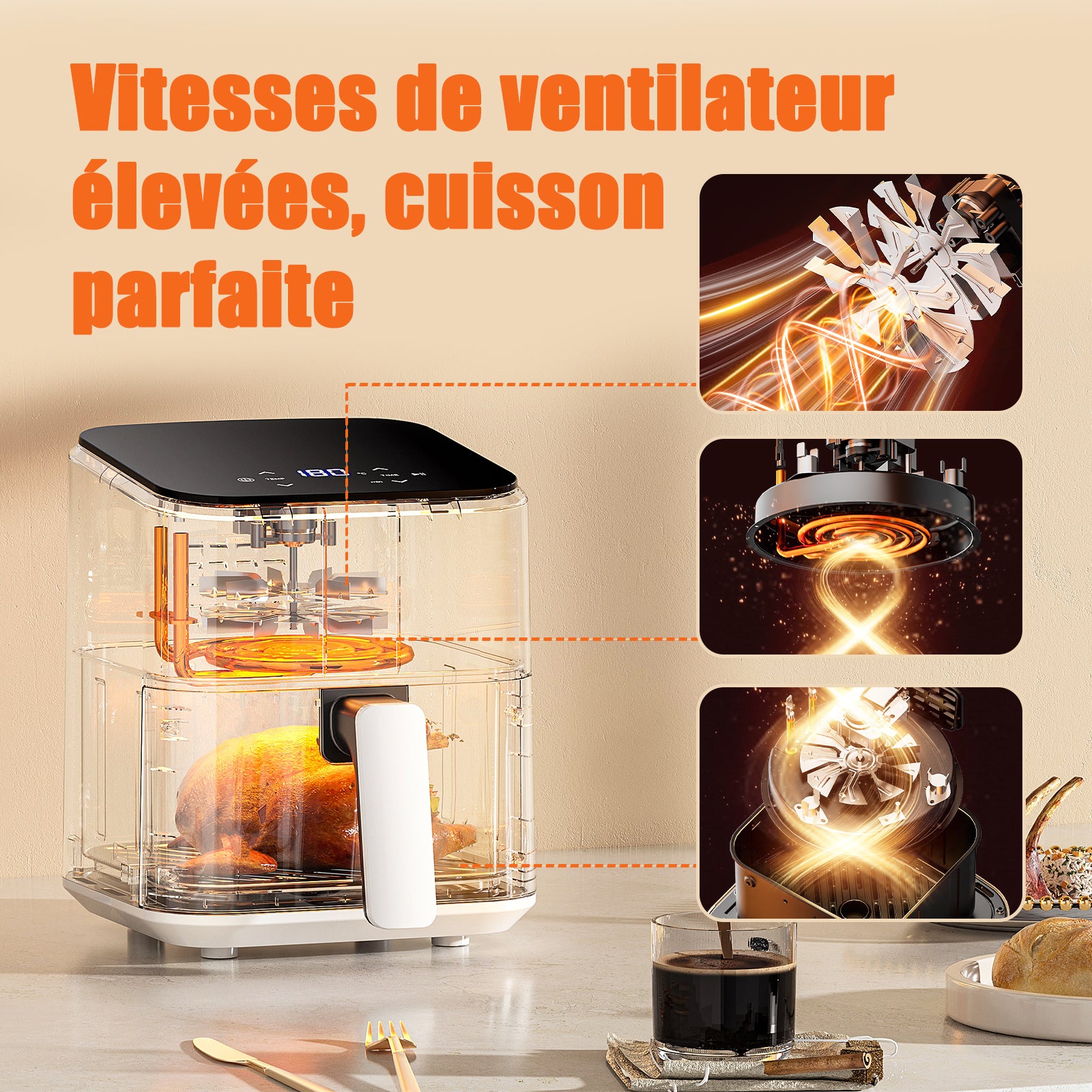 Airfryer 2,5 L 1000 W Écran Tactile Cuisson 360° – Blanc