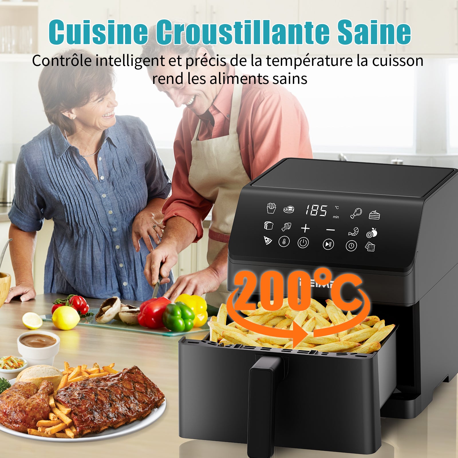 Airfryer 6 L 1700 W 12 Programmes Écran Digital – Noir
