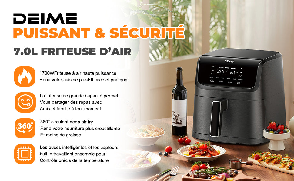 Airfryer 7 L 1800 W 10 Programmes Écran Tactile – Noir