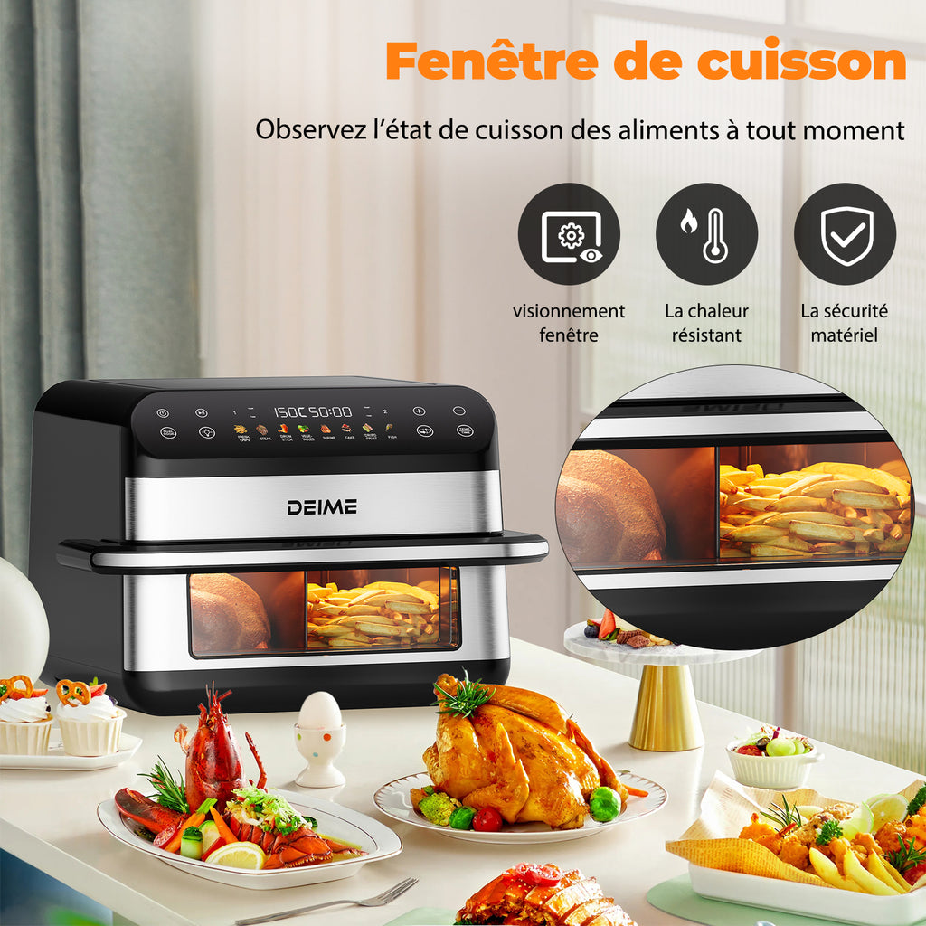 Airfryer 10 L 2400 W Double Bac Avec Fenêtre De Cuisson – Inox