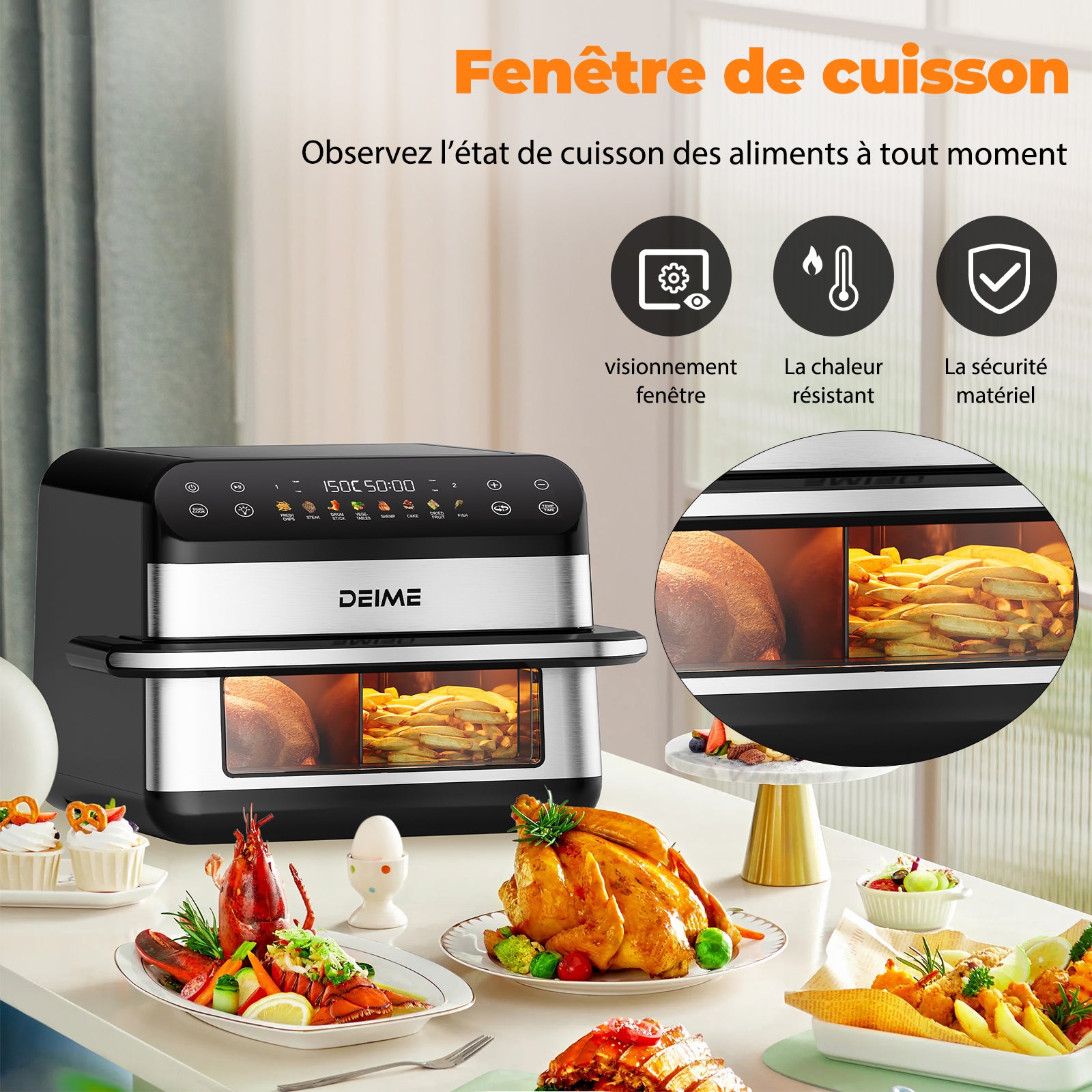 Airfryer 10 L 2400 W Double Bac Avec Fenêtre De Cuisson – Inox