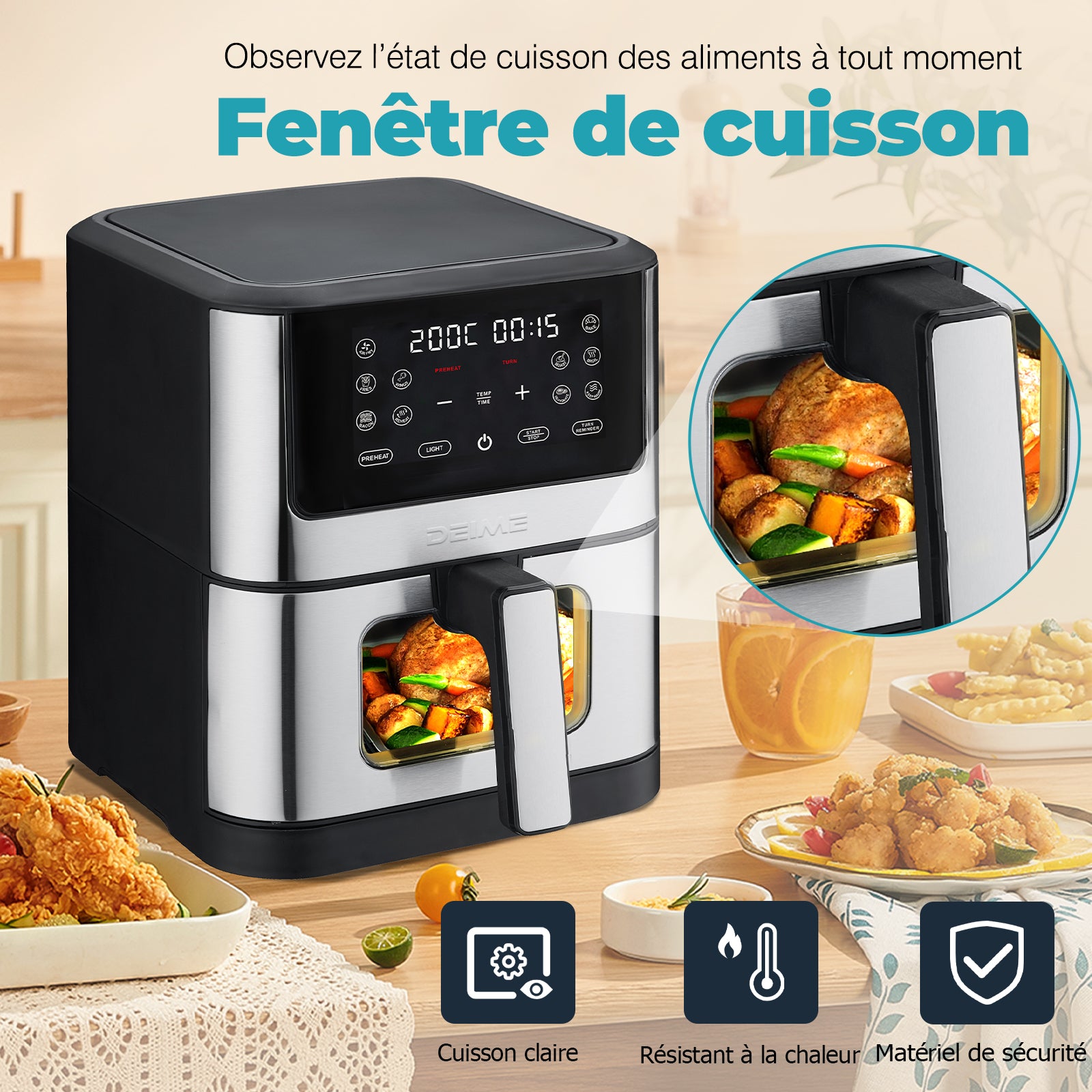 Airfryer 6 L 1500 W 10 Programmes Avec Fenêtre De Cuisson