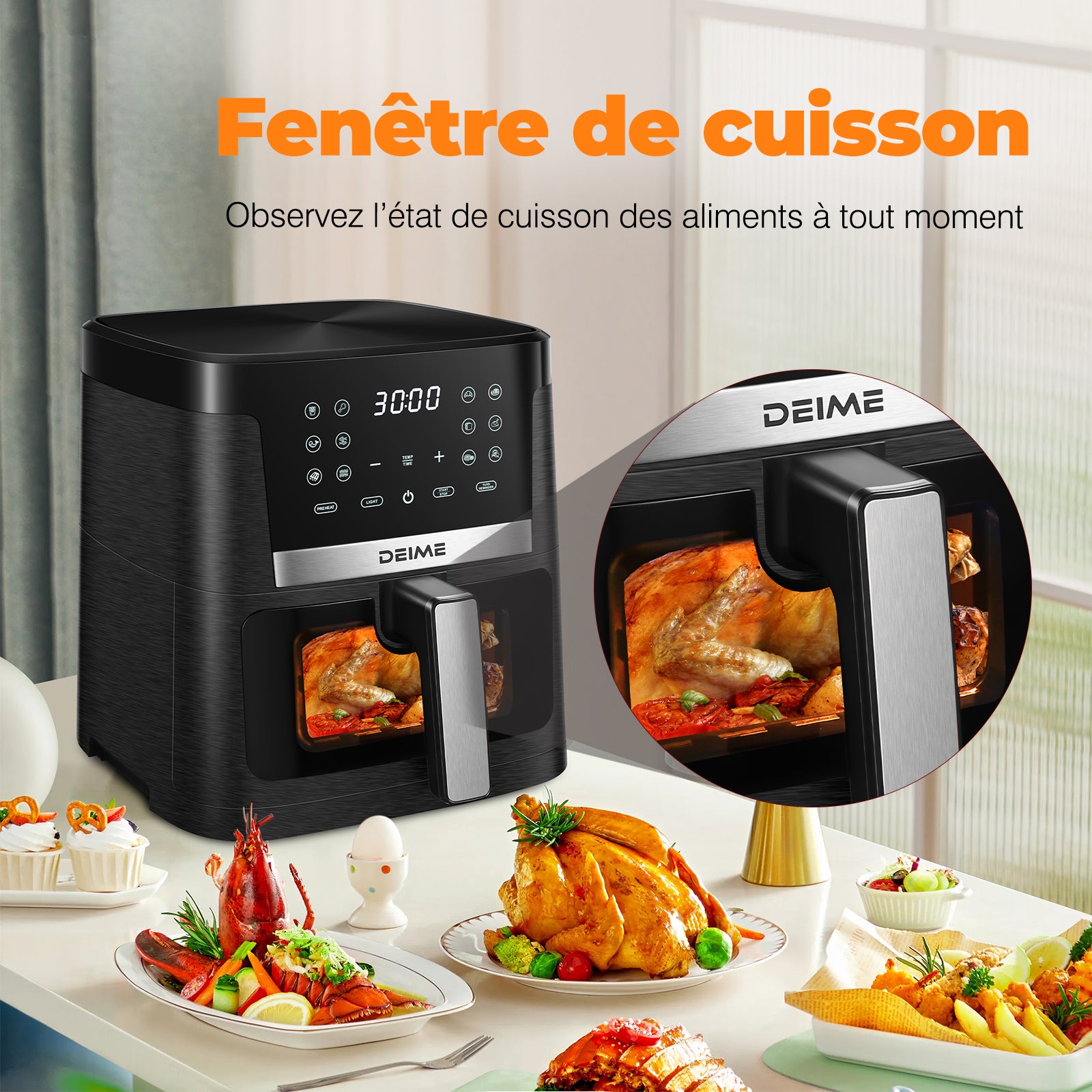 Airfryer 7 L 1800 W 12 Programmes Avec Vitre De Cuisson – Noir Métallisé