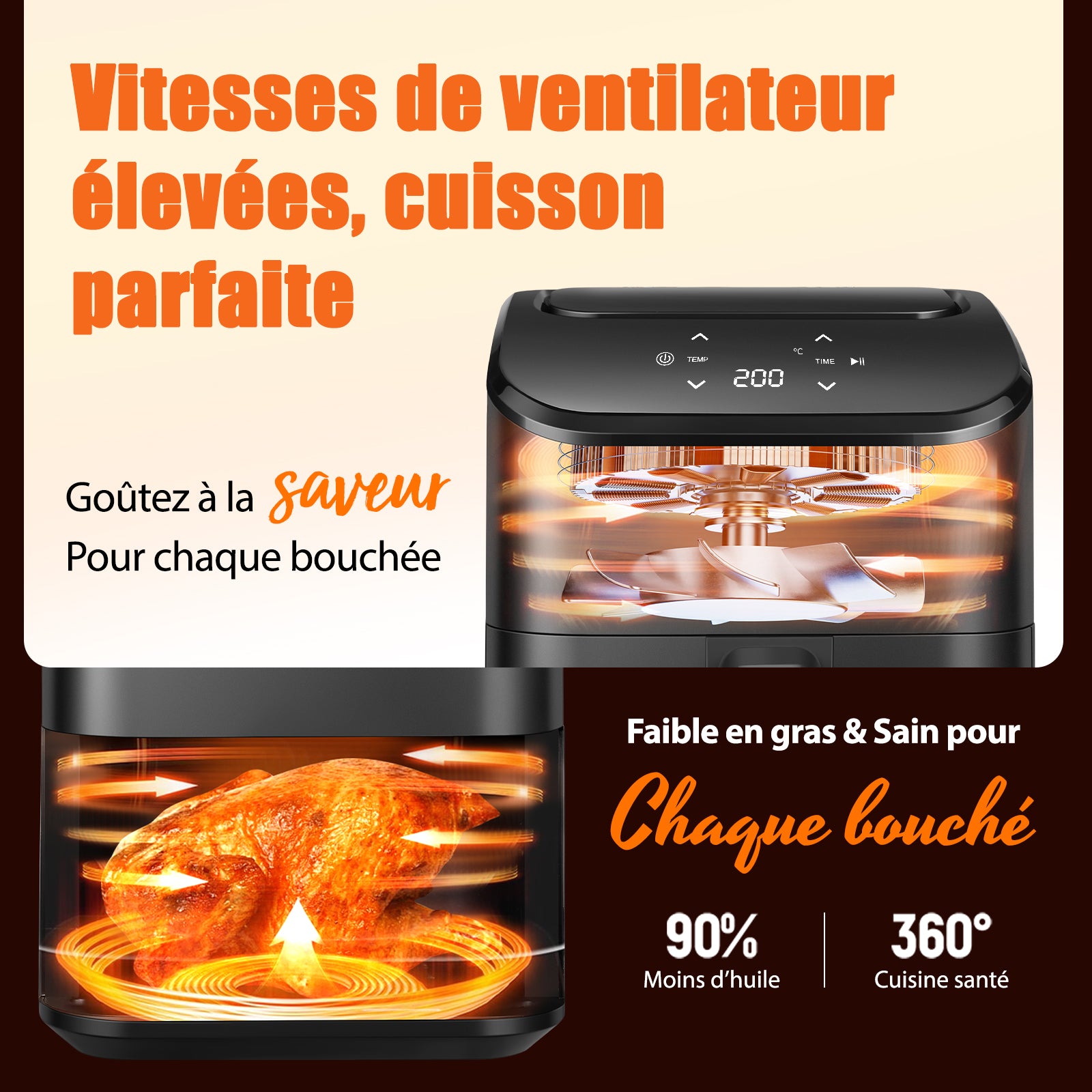 Airfryer 2,5 L 1000 W Écran Tactile Cuisson 360° – Noir