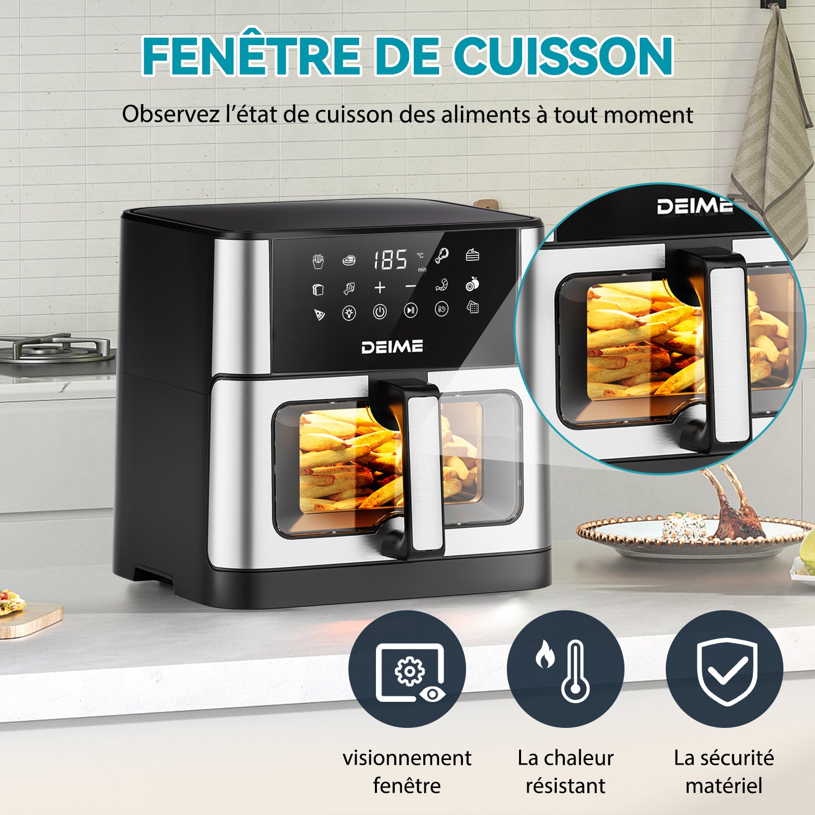 Airfryer 10 L 1800 W 10 Programmes Avec Fenêtre De Cuisson – Inox