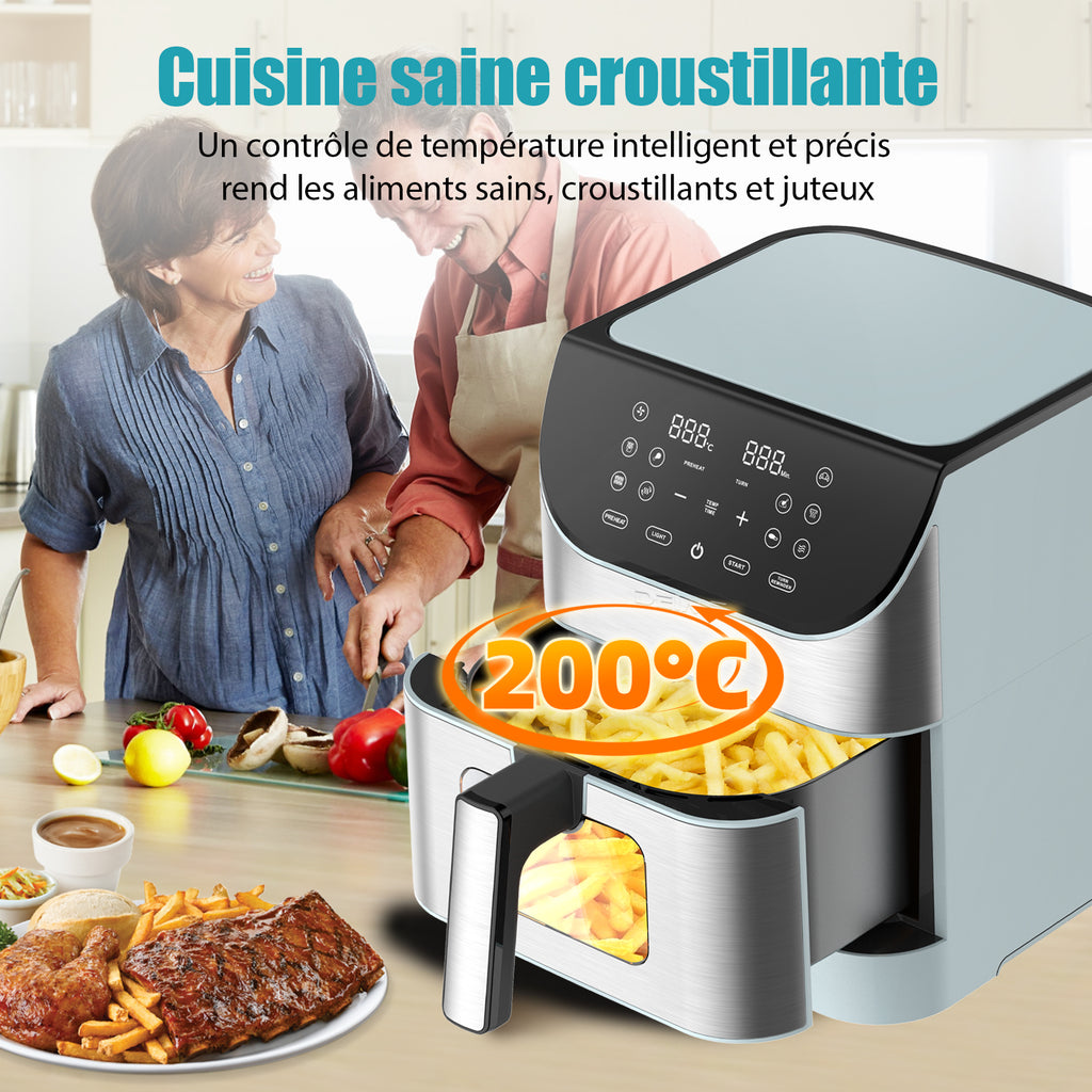 Airfryer 6 L 1500 W 10 Programmes Avec Fenêtre De Cuisson – Inox Bleu