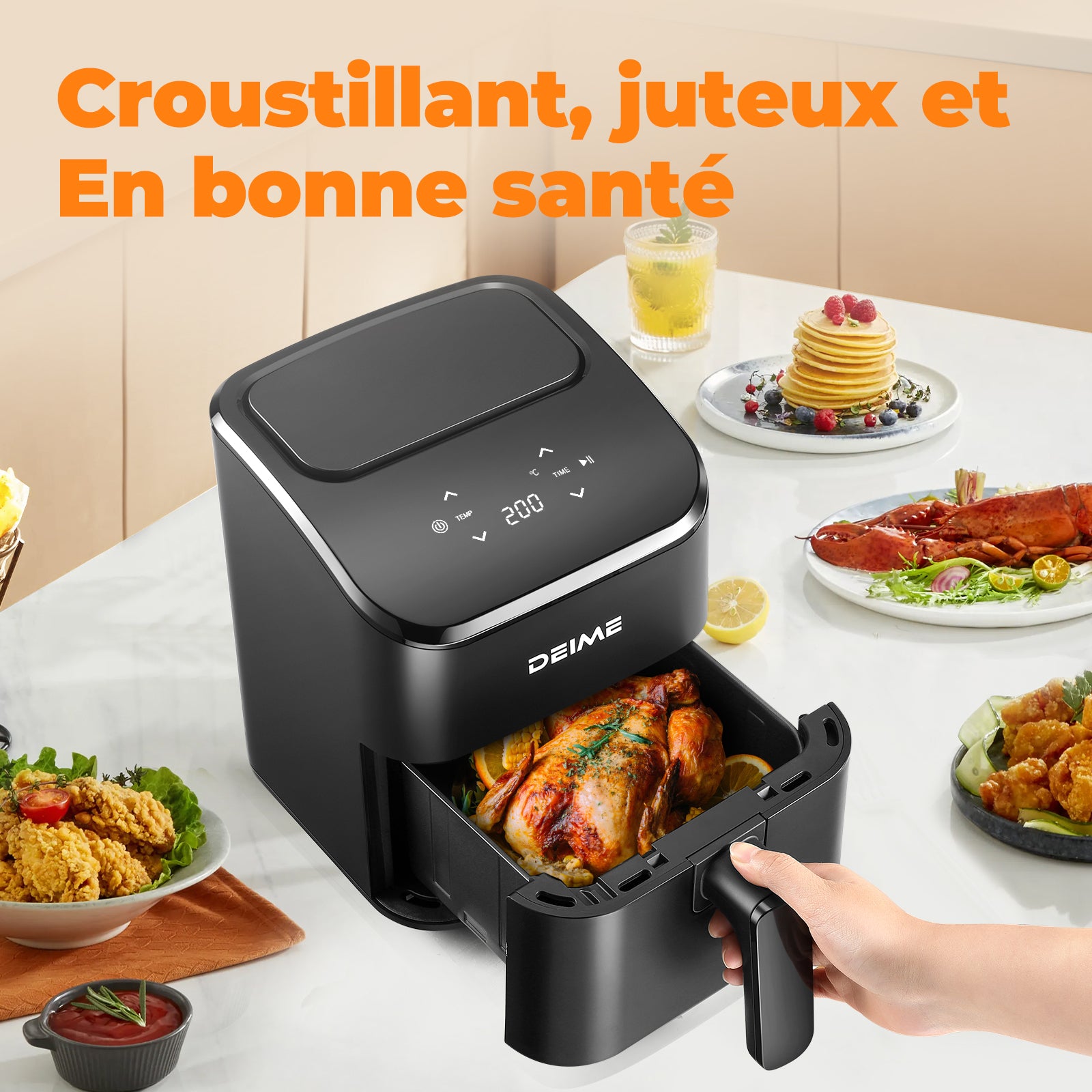 Airfryer 2,5 L 1000 W Écran Tactile Cuisson 360° – Noir