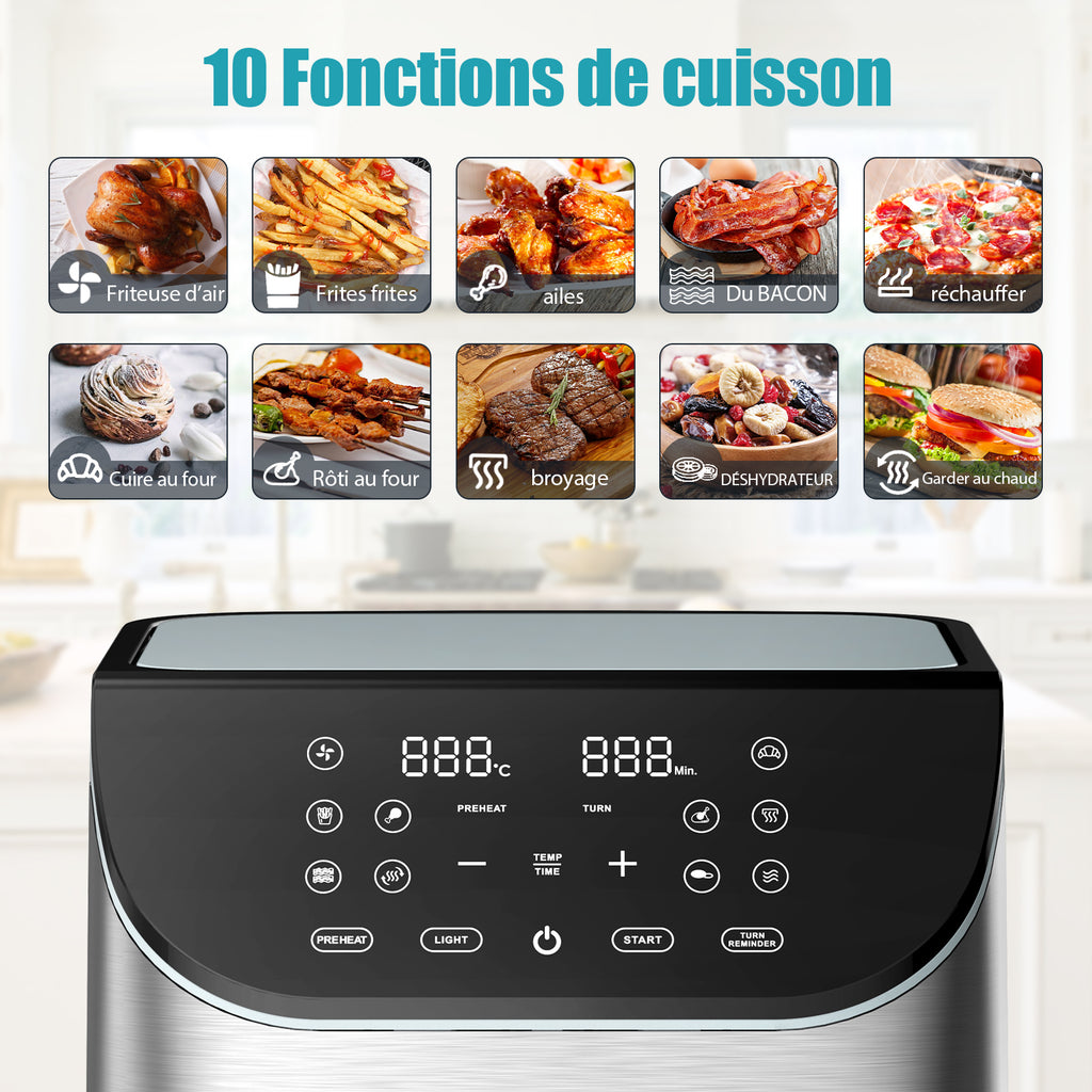 Airfryer 6 L 1500 W 10 Programmes Avec Fenêtre De Cuisson – Inox Bleu