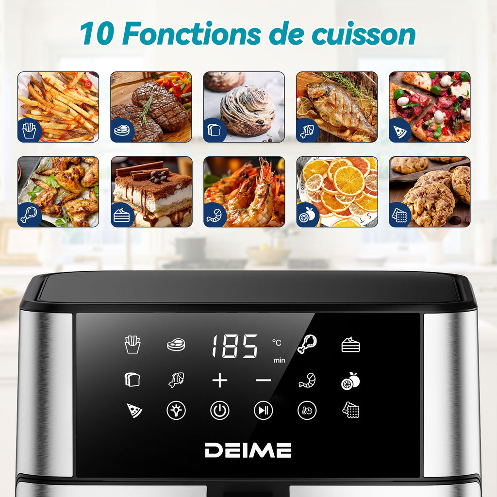 Airfryer 10 L 1800 W 10 Programmes Avec Fenêtre De Cuisson – Inox