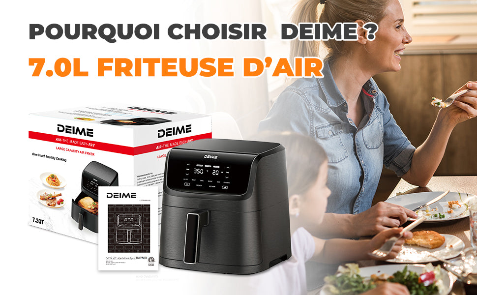 Airfryer 7 L 1800 W 10 Programmes Écran Tactile – Noir