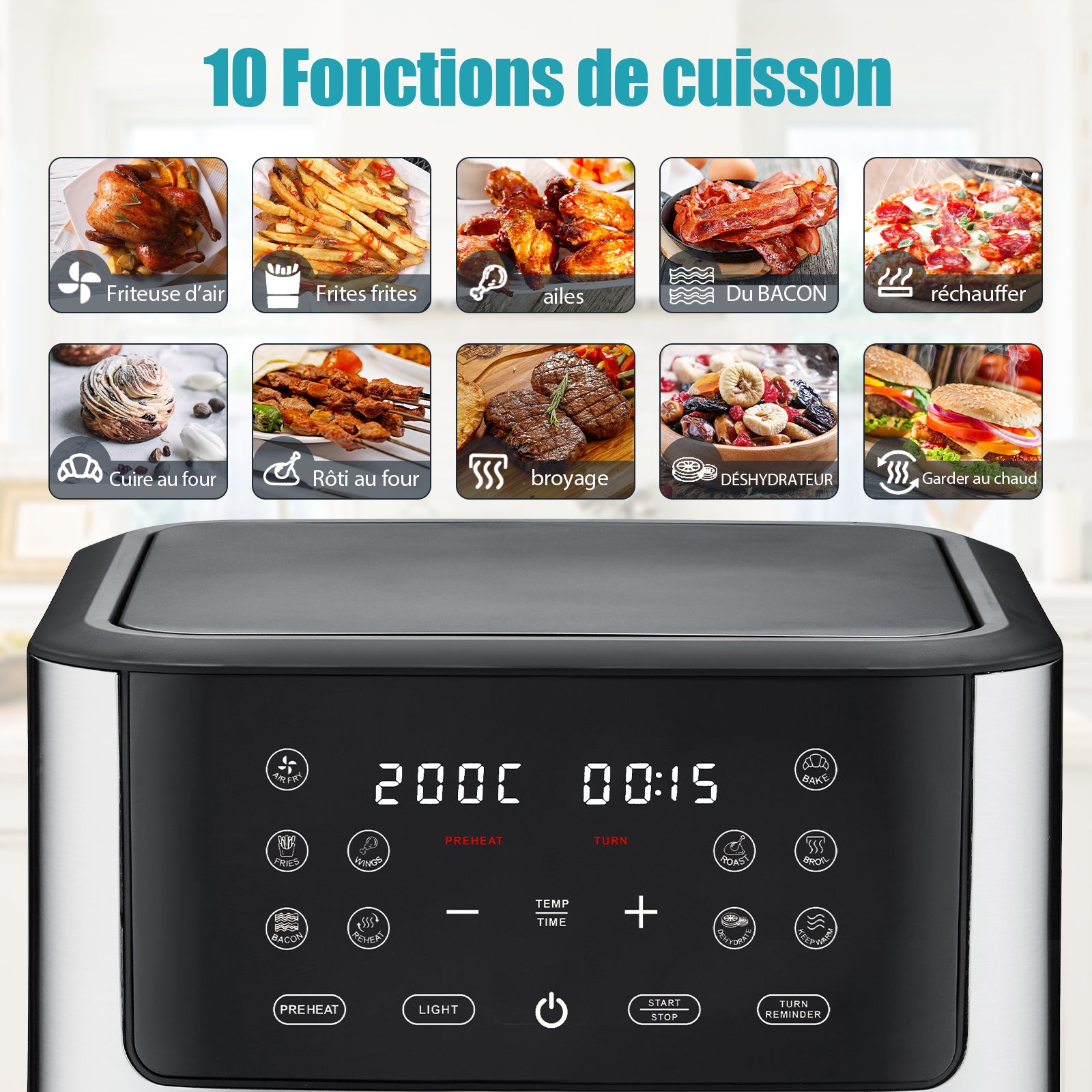 Airfryer 6 L 1500 W 10 Programmes Avec Fenêtre De Cuisson