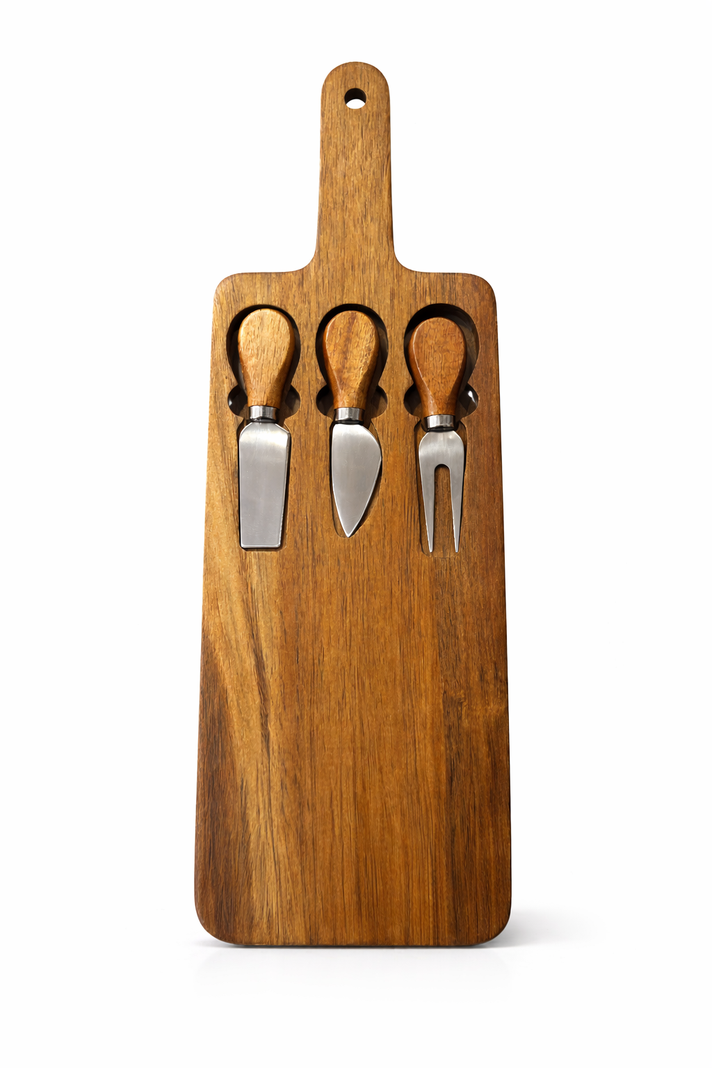 Planche à Fromage en Bois avec 3 Couteaux – Set Service Élégant