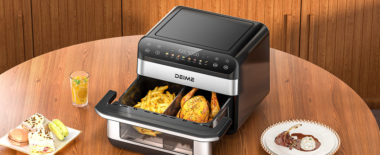 Airfryer 10 L 2400 W Double Bac Avec Fenêtre De Cuisson – Inox