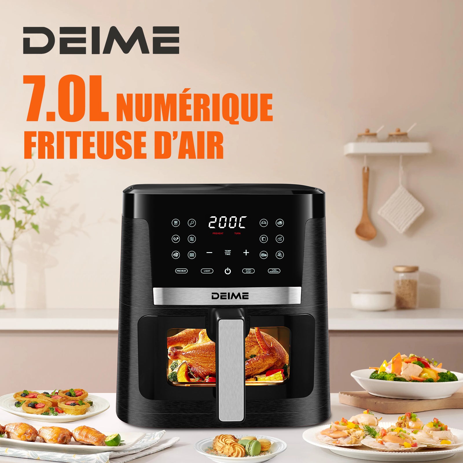 Airfryer 7 L 1800 W 12 Programmes Avec Vitre De Cuisson – Noir Métallisé
