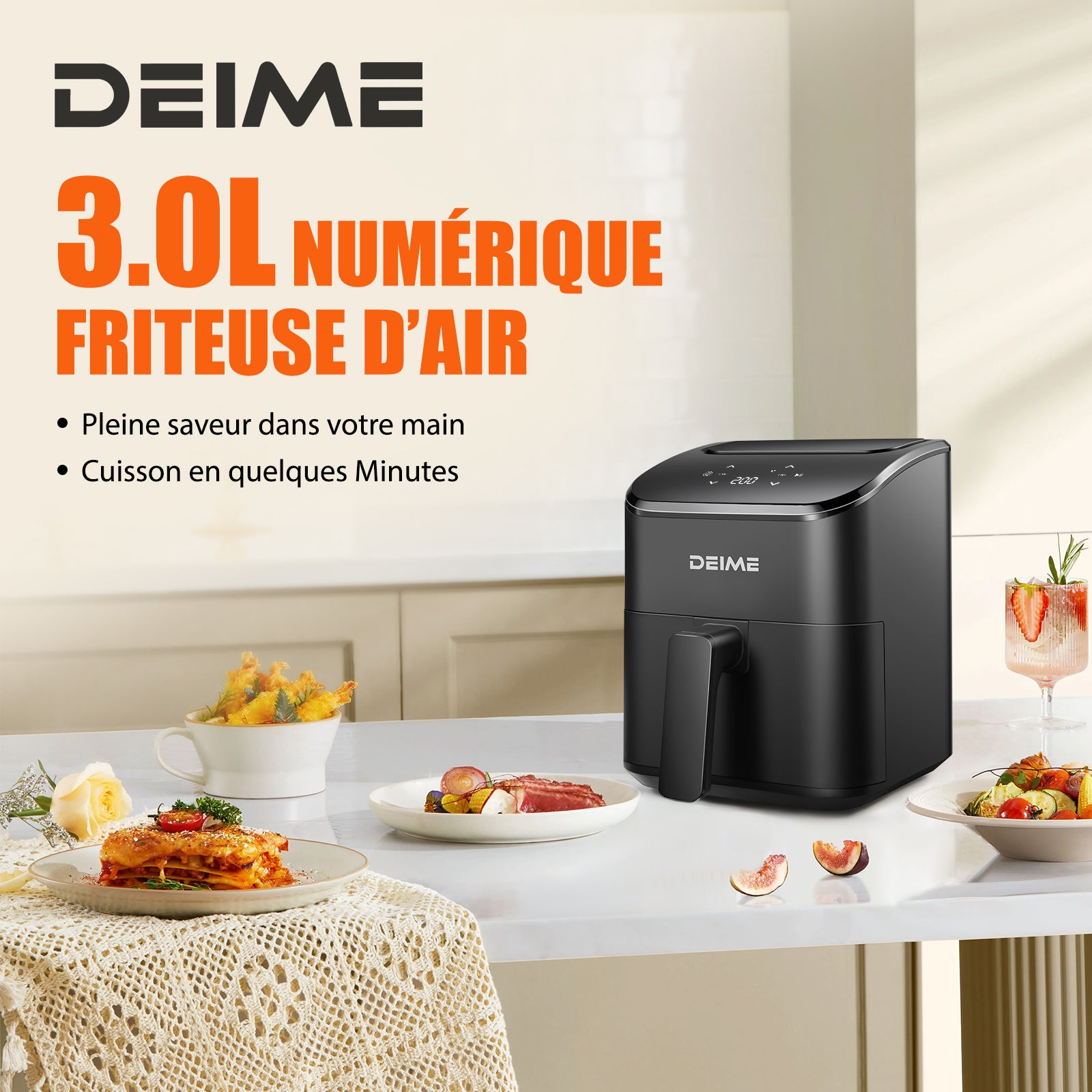 Airfryer 2,5 L 1000 W Écran Tactile Cuisson 360° – Noir