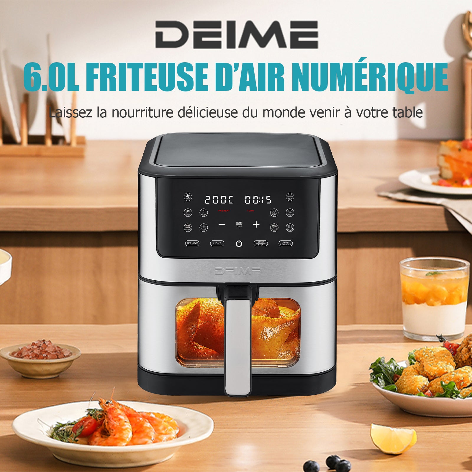 Airfryer 6 L 1500 W 10 Programmes Avec Fenêtre De Cuisson
