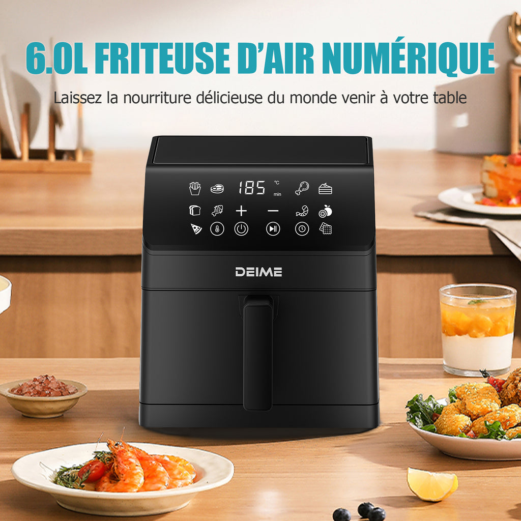 Airfryer 6 L 1700 W 12 Programmes Écran Digital – Noir