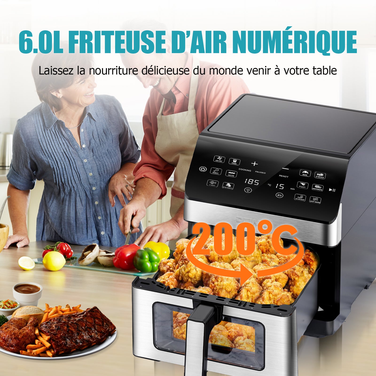 Airfryer 6 L 1700 W 12 Programmes Écran Digital