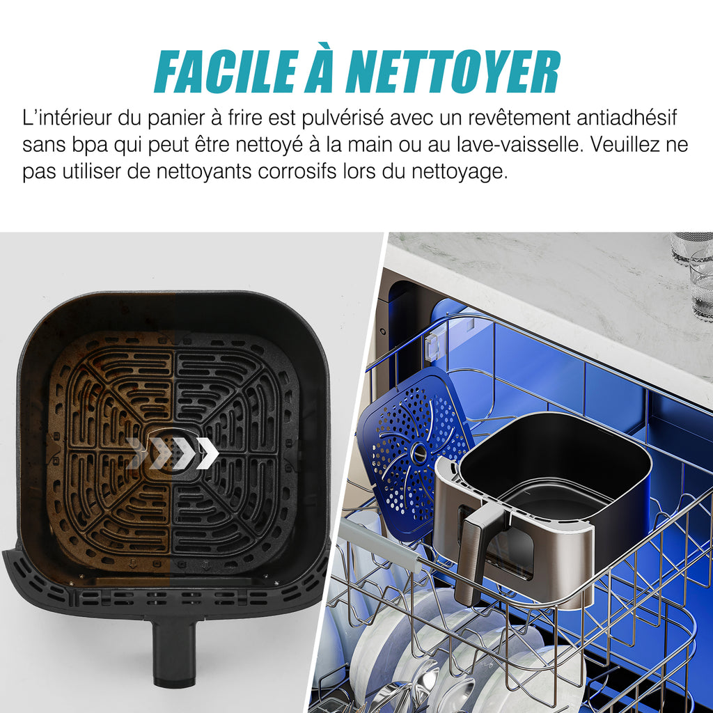 Airfryer 6 L 1500 W 10 Programmes Avec Fenêtre De Cuisson – Inox Bleu