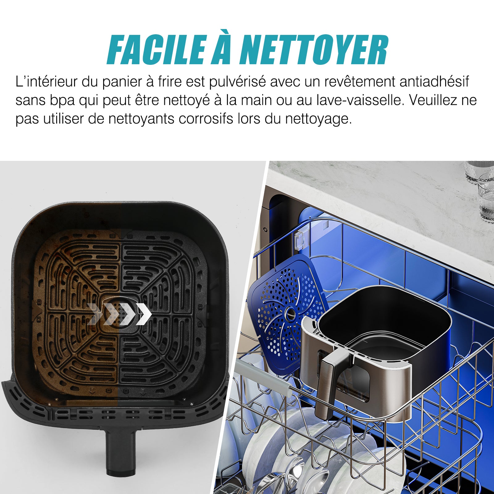 Airfryer 6 L 1500 W 10 Programmes Avec Fenêtre De Cuisson – Inox Bleu