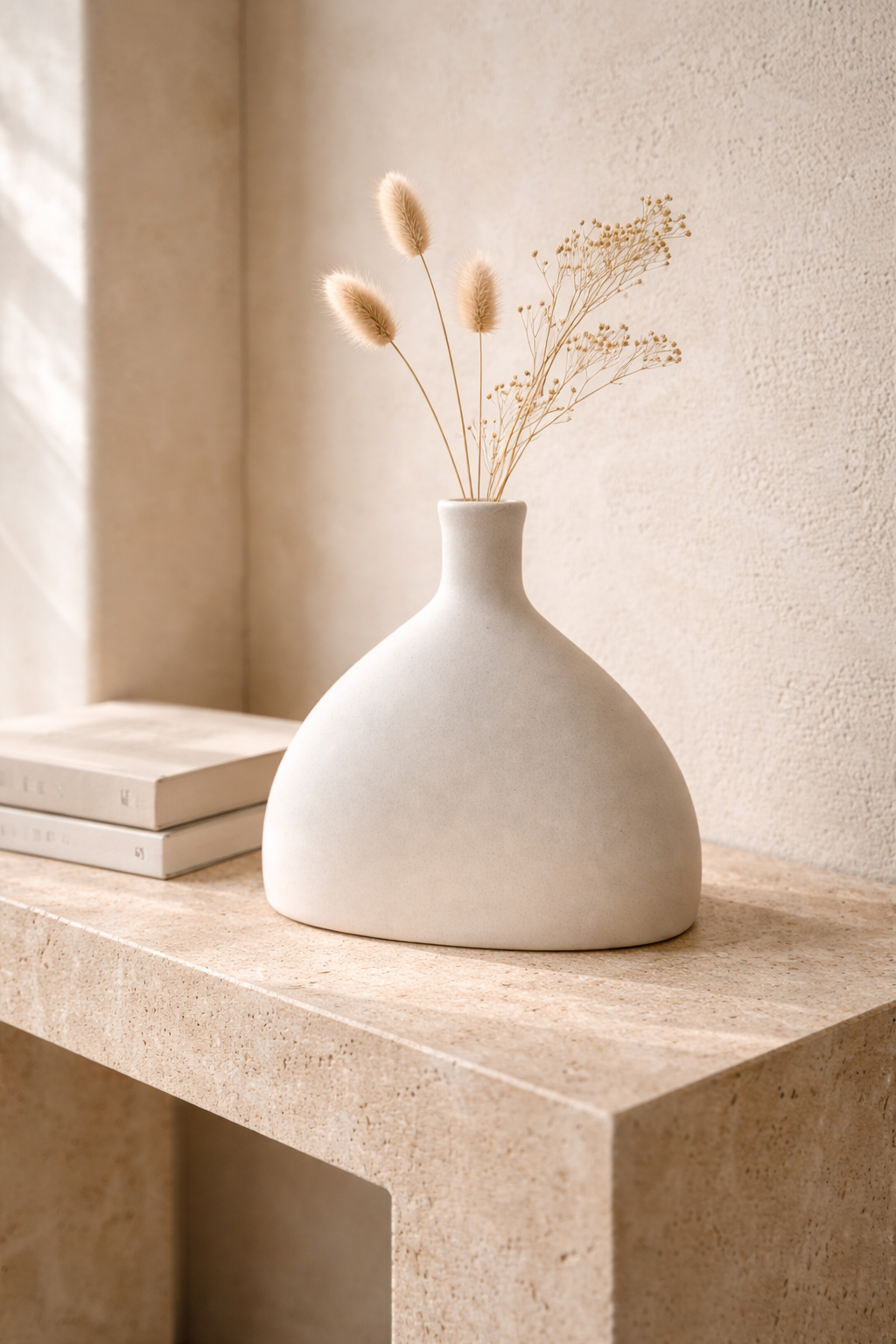 Vase Évasé Minimal en Céramique Beige