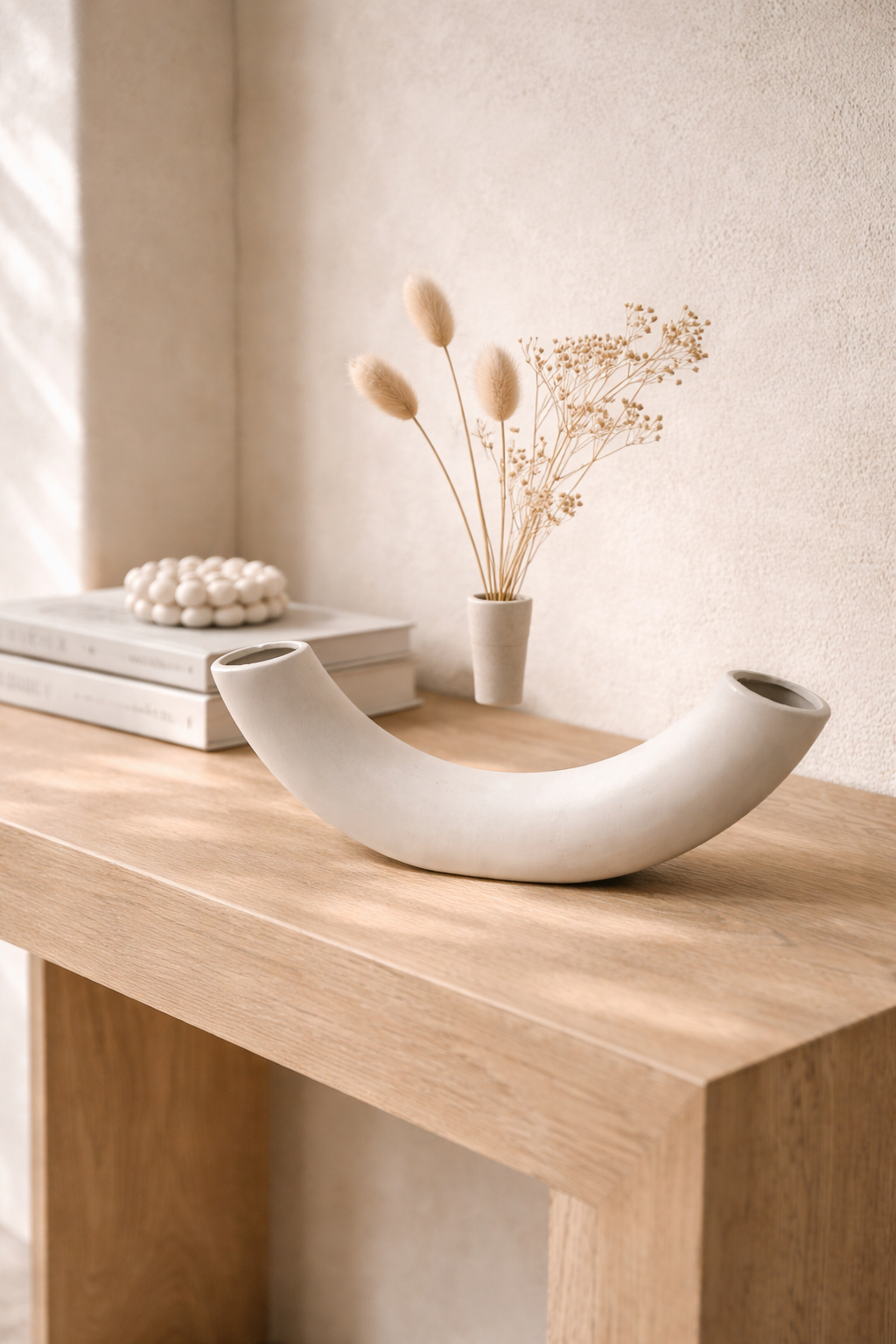 Vase Arc Double en Céramique Beige