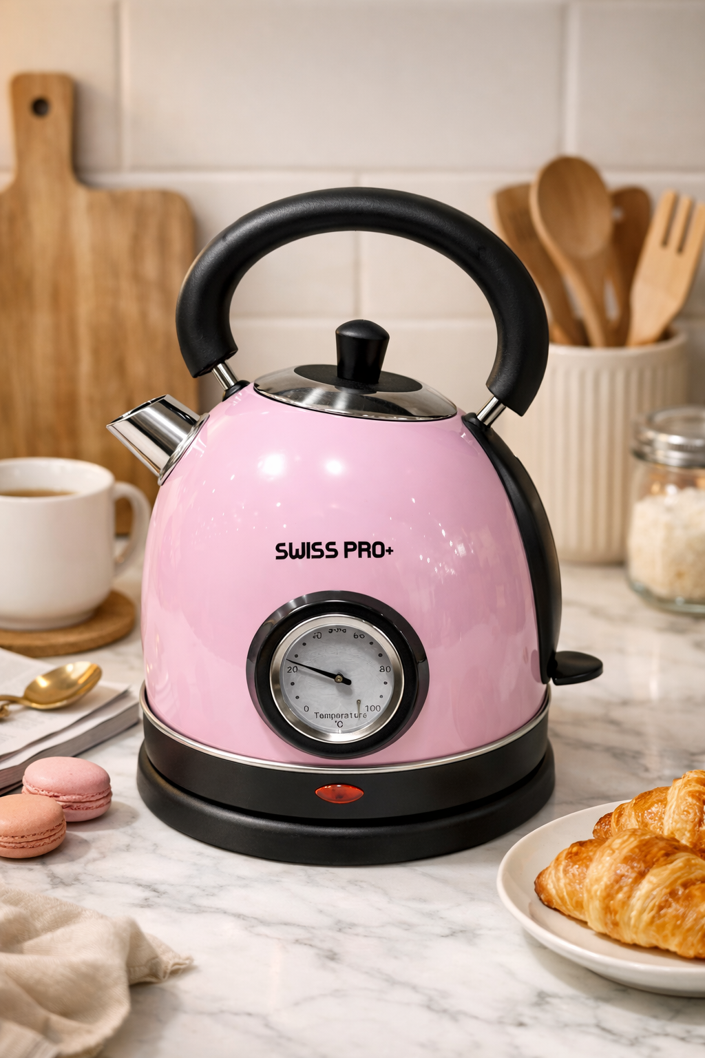 Bouilloire Rétro Rose 1,8L – Thermomètre Intégré – Style Vintage Chic