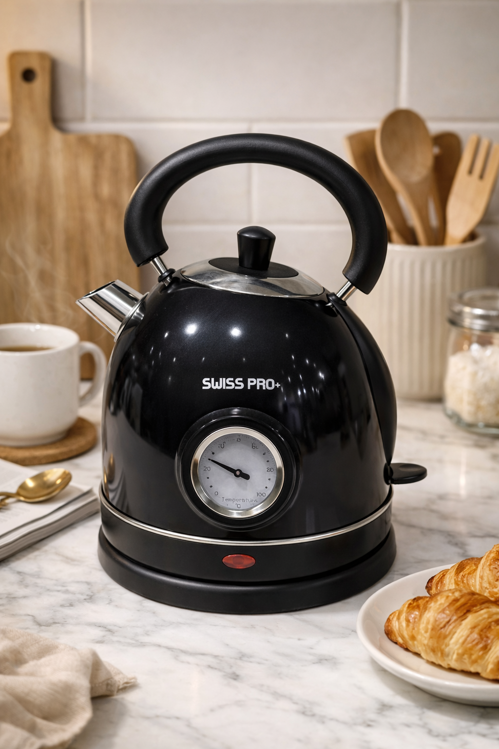 Bouilloire Rétro Noire 1,8L – Thermomètre Intégré – Design Vintage Élégant