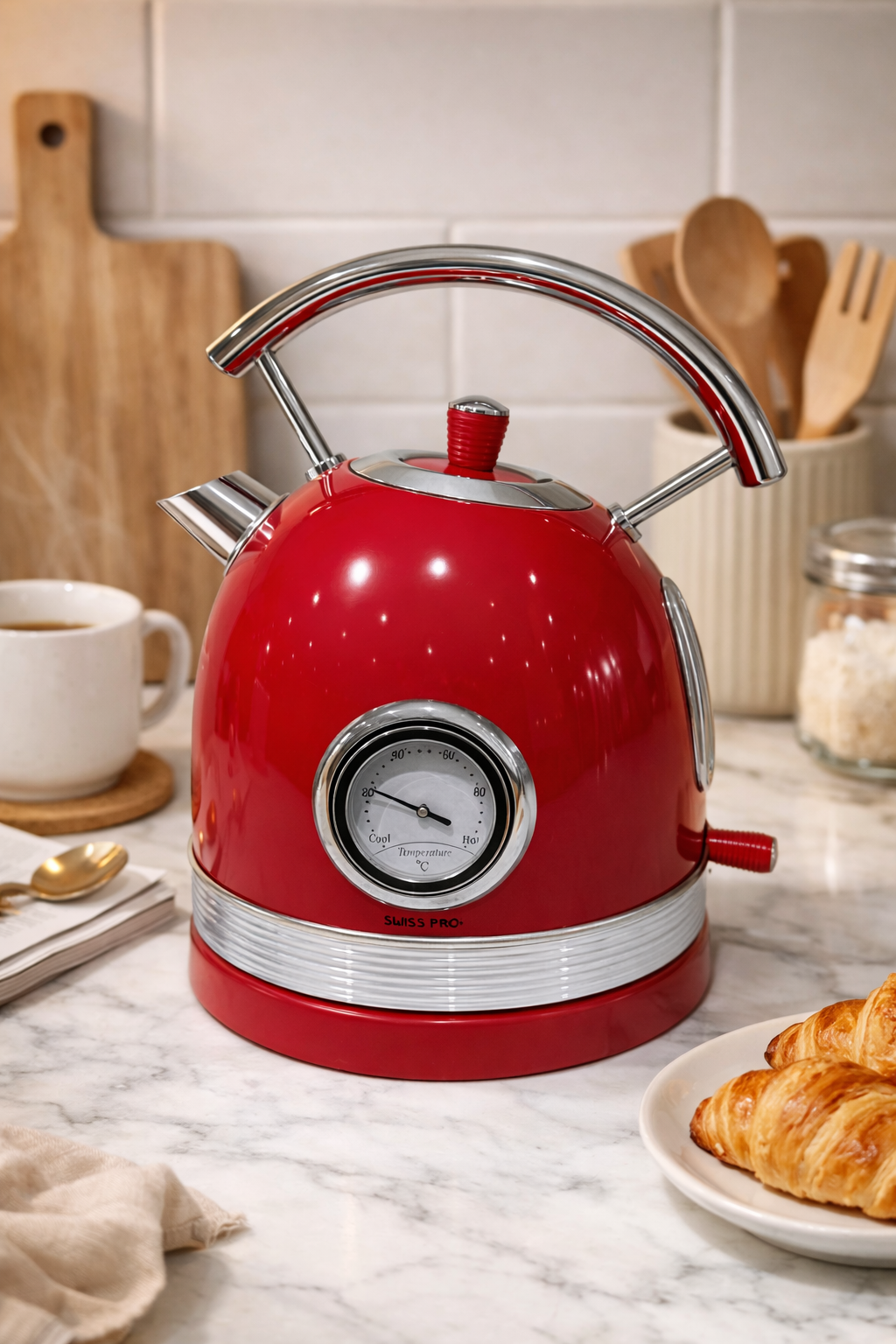 Bouilloire Rétro Rouge 1,8L – Thermomètre Intégré – Style Vintage Intense