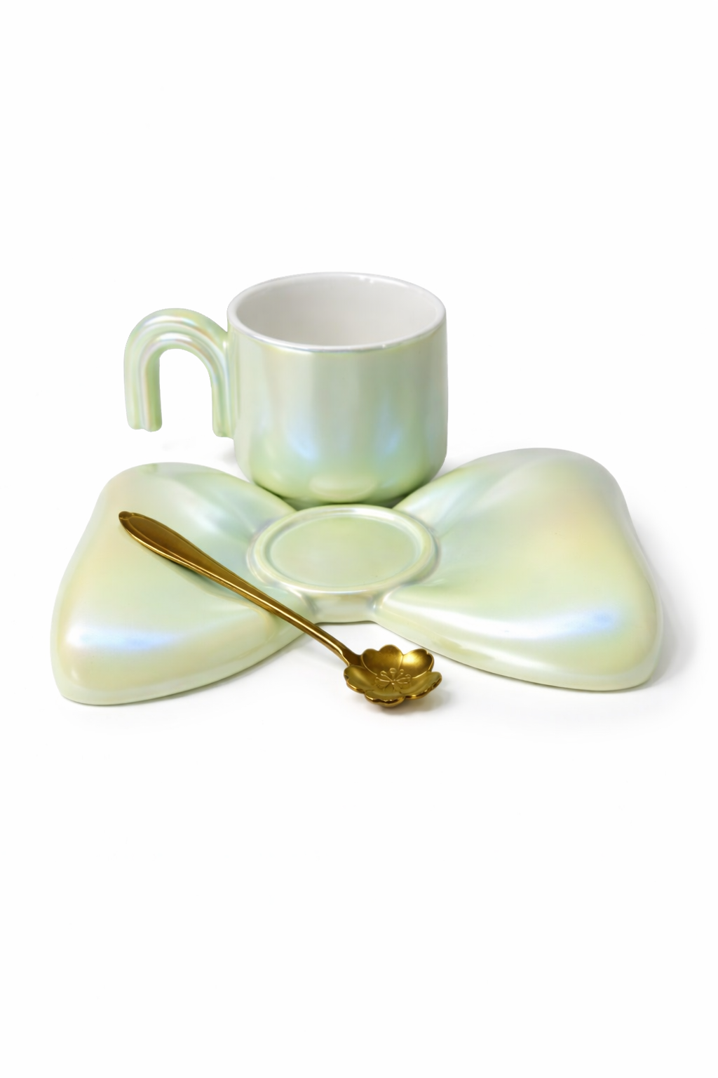 Tasse Moderne en Céramique Nacrée avec Sous-Tasse Design & Cuillère Dorée